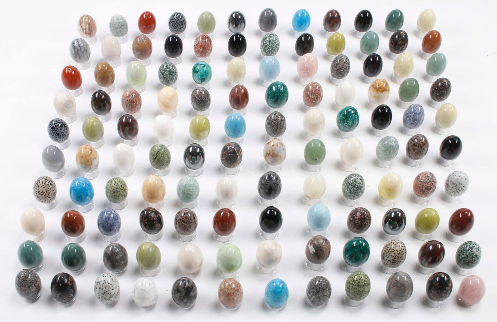 (120) LARGE COLLECTION OF JERUSALEM-STYLE SPECIMEN MINERAL & HARDSTONE EGGS (1 of 4)