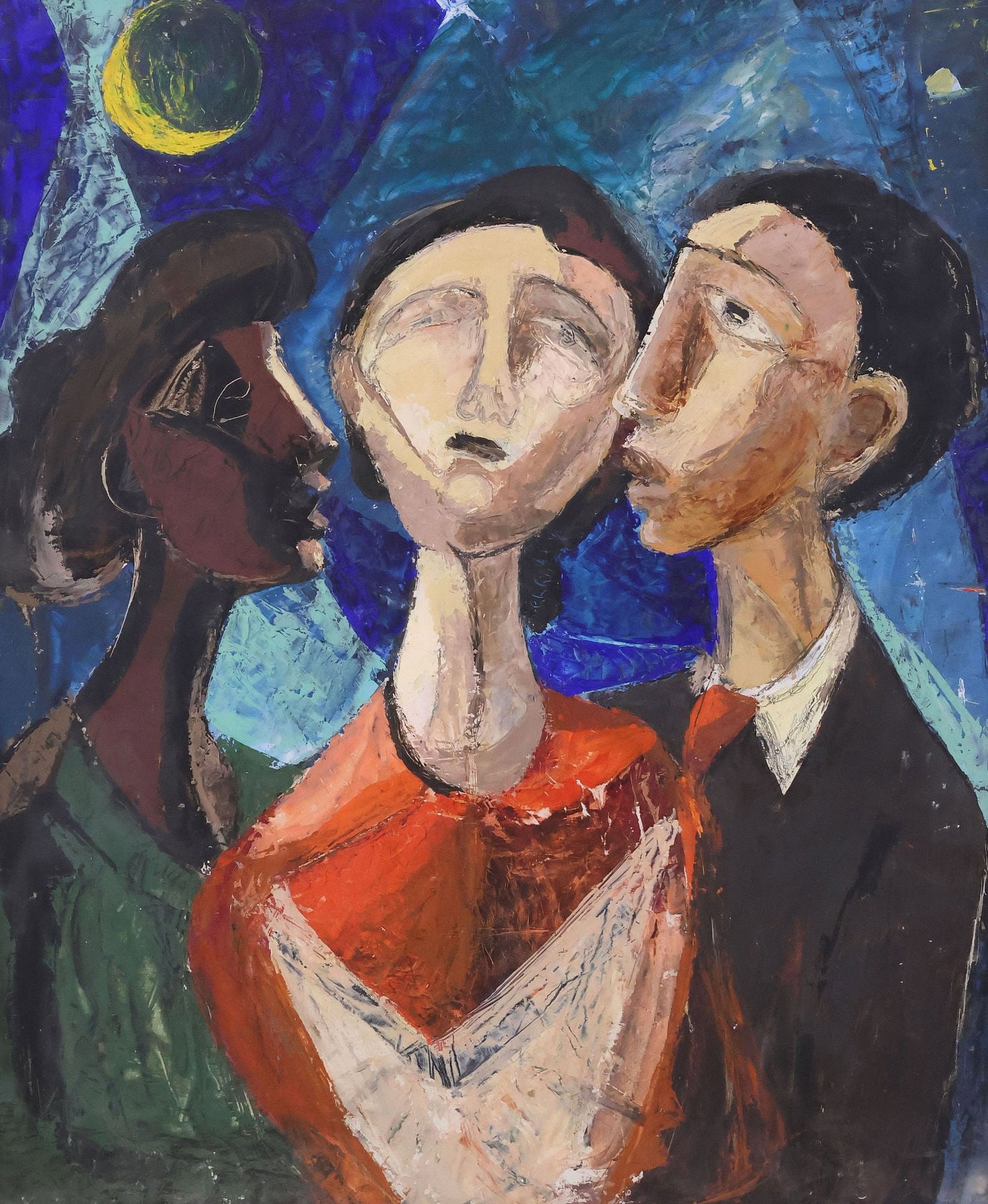 CHARLES UMLAUF (ATTRIB., D.1994) GOUACHE PAINTING, SINGERS UNDER THE MOON (1 of 4)