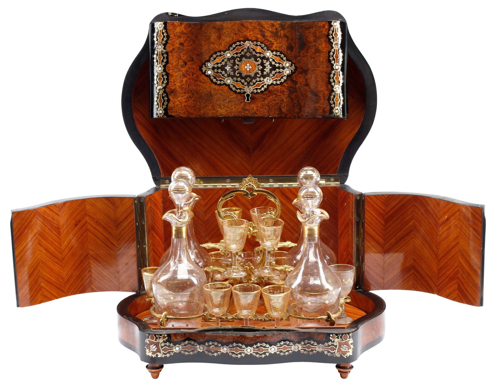 FRENCH NAPOLEON III EBONIZED & BRASS-INLAID BURLWOOD CAVE A LIQUEUR (1 of 5)