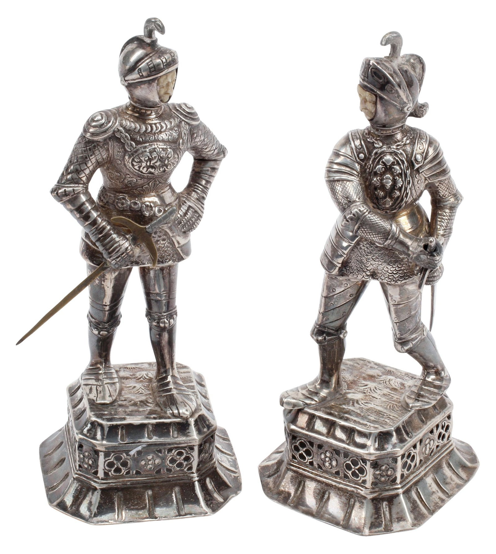 (2) GERMAN .935 SILVER & CARVED FIGURES OF KNIGHTS IN SUITS OF ARMOR (1 of 8)