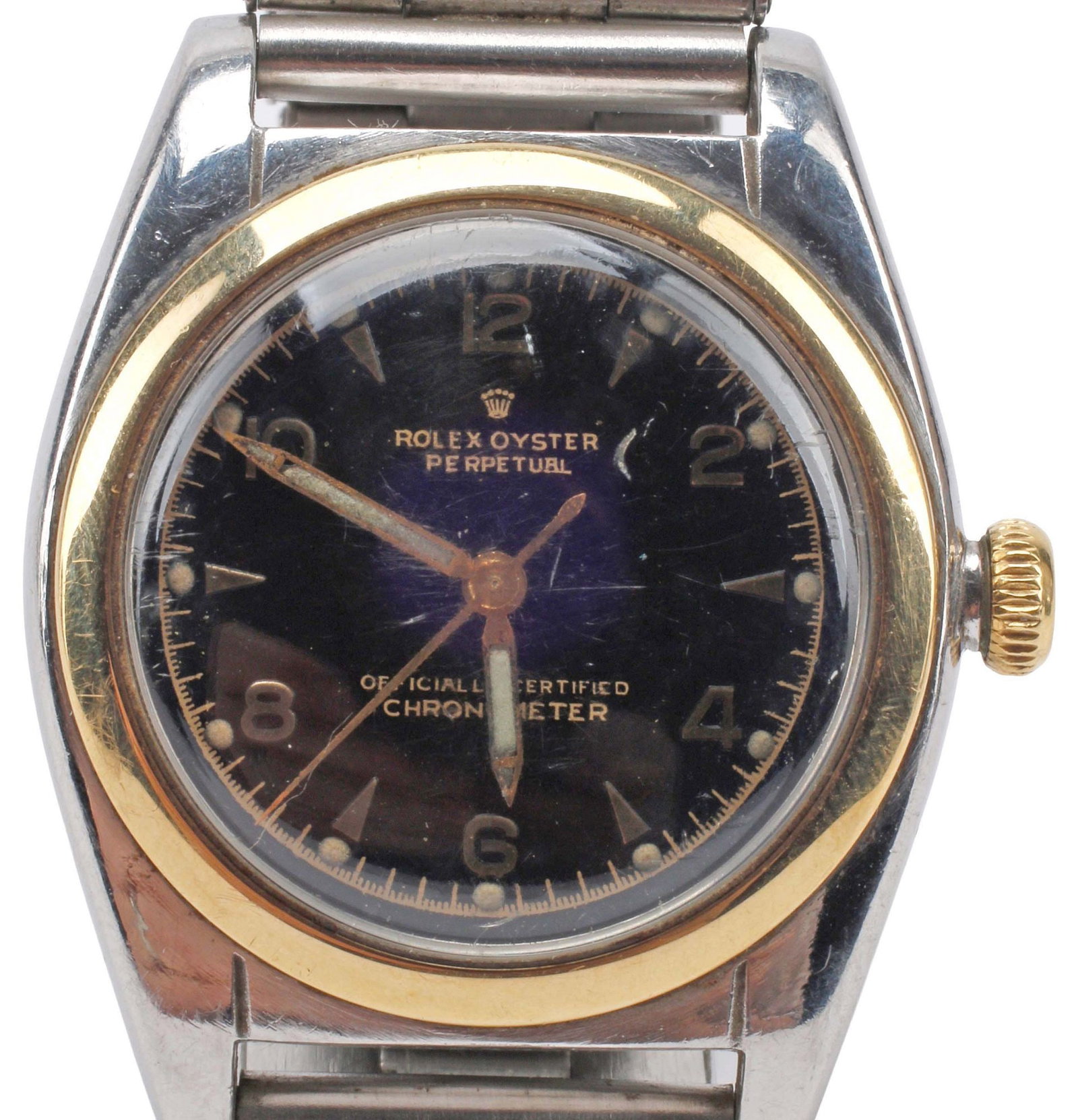 ROLEX OYSTER PERPETUAL BUBBLE BACK WATCH RIVETED STEEL EXPANDABLE BRACELET (1 of 5)