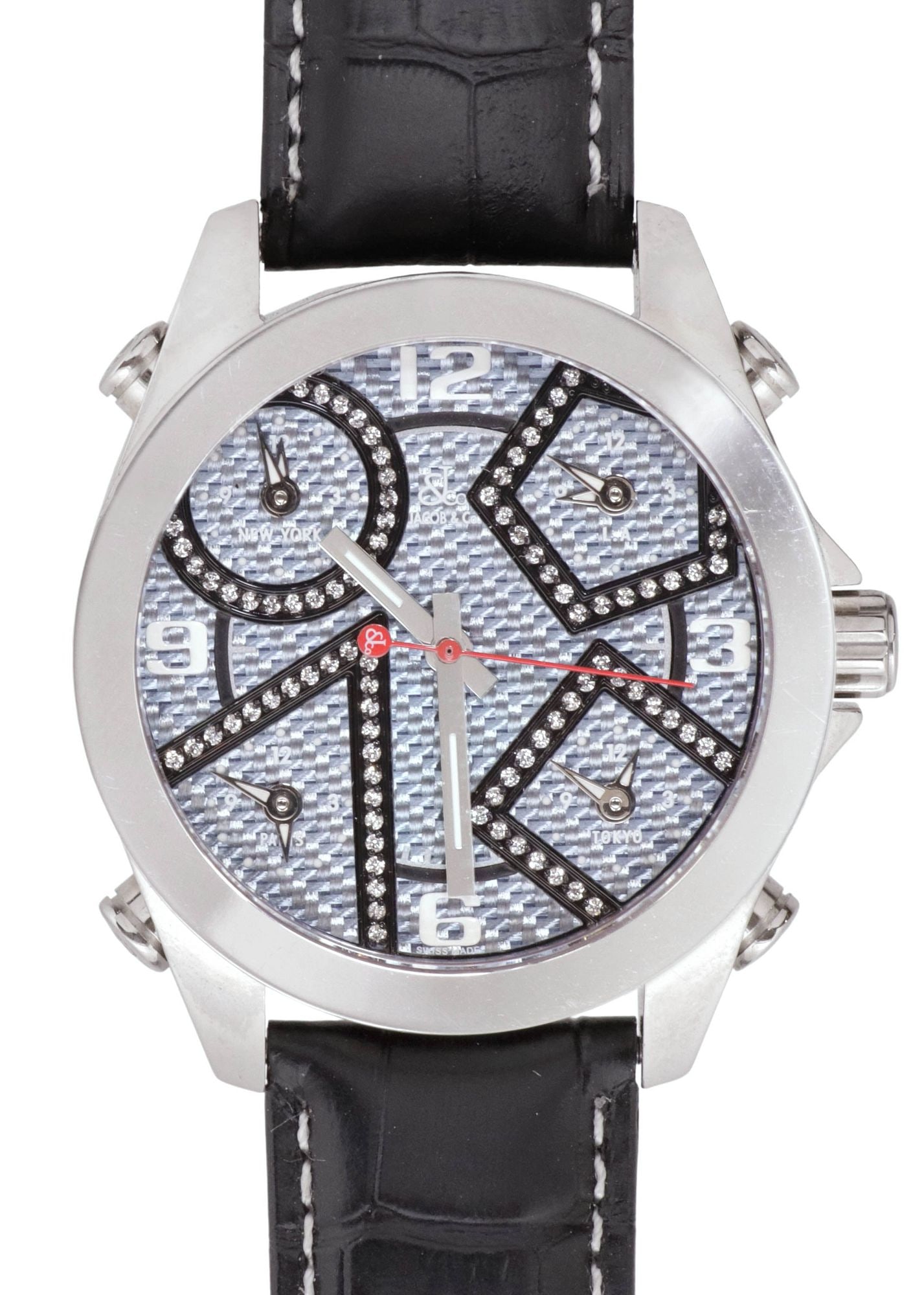 GENT'S JACOB & CO. DIAMOND FACED 5 TIME ZONE WRIST WATCH (1 of 7)