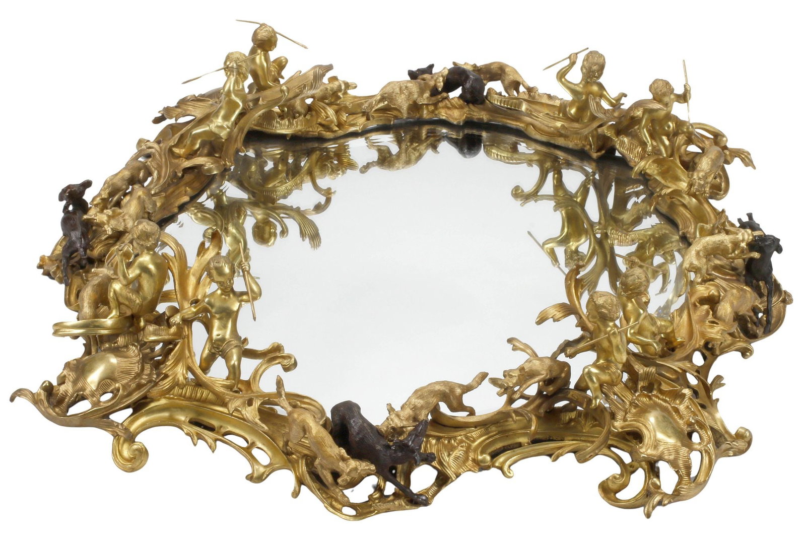 LARGE LOUIS XV STYLE ORMOLU & PATINATED BRONZE HUNT SCENE SURTOUT DE TABLE (1 of 5)