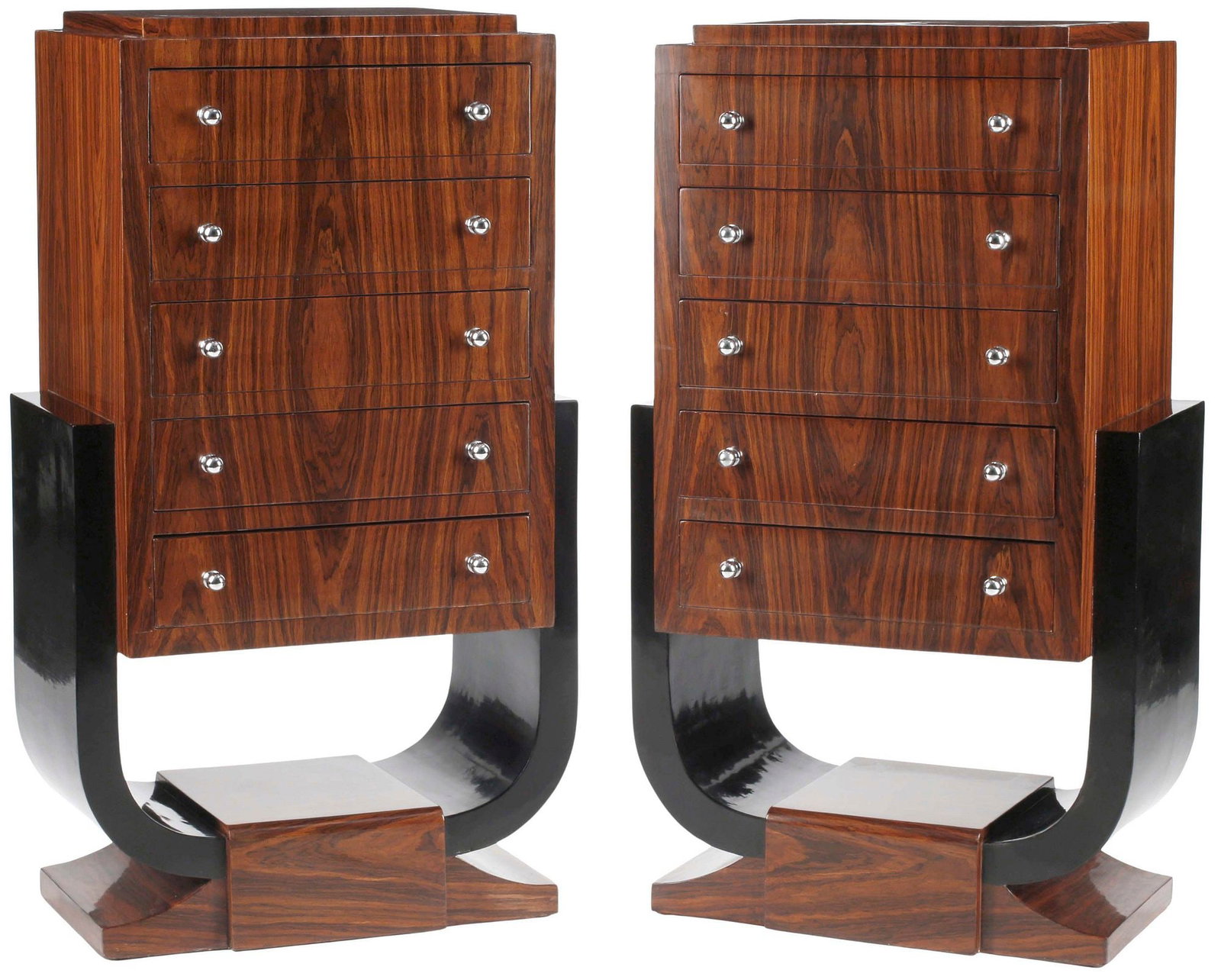 (2) ART DECO STYLE PARCEL-EBONIZED TALL CHESTS OF DRAWERS (1 of 5)