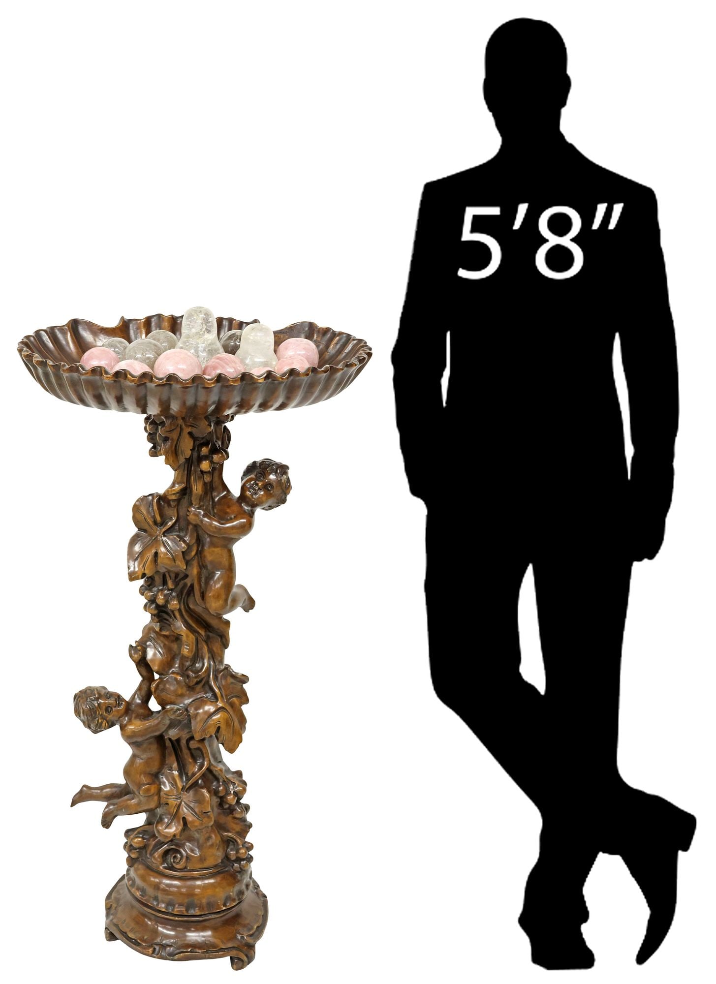 VENETIAN STYLE CARVED WOOD SCULPTURAL PUTTI PEDESTAL & STONE FRUIT, 47"H (1 of 8)