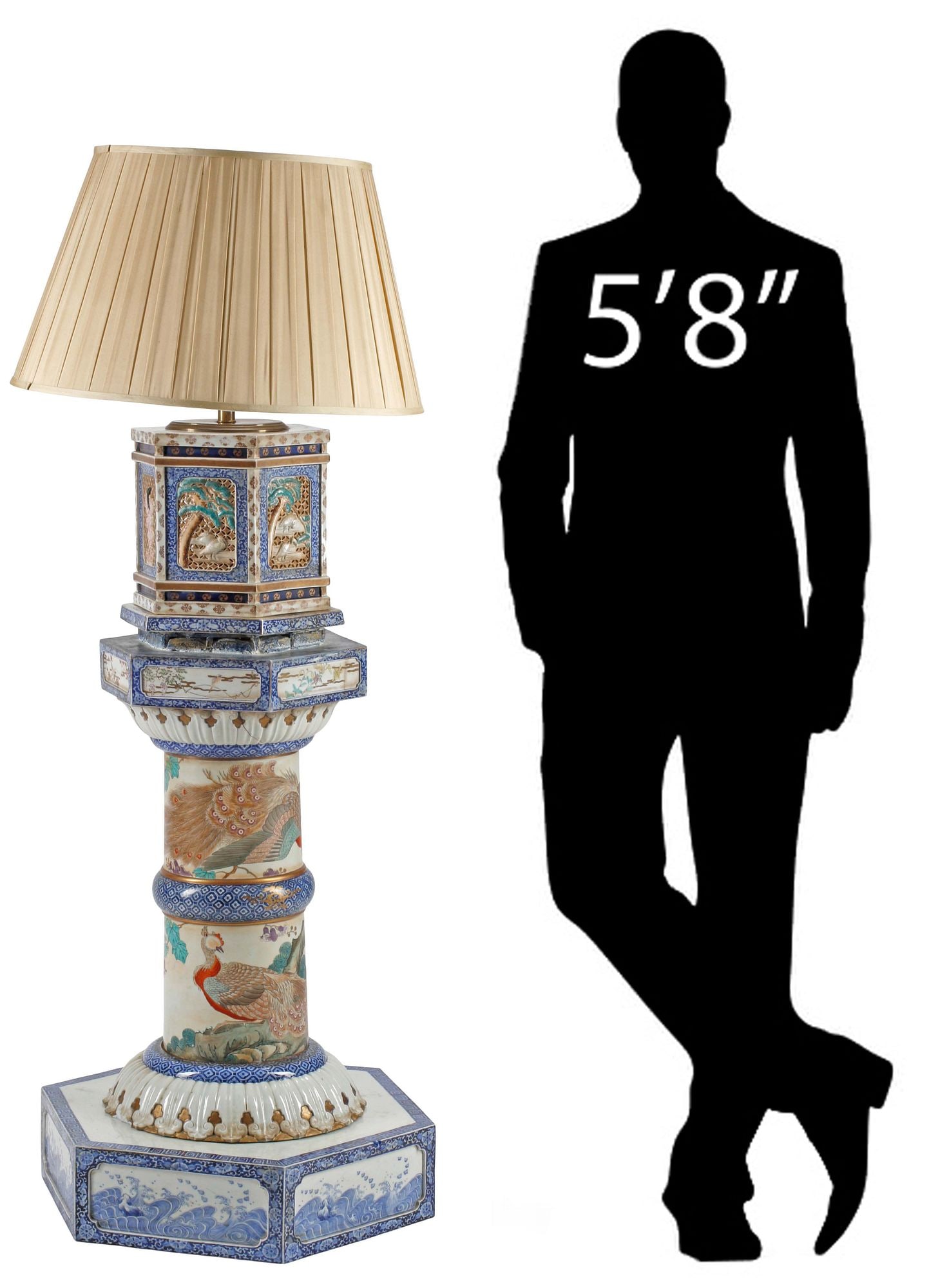 MONUMENTAL JAPANESE IMARI PORCELAIN LANTERN NOW AS FLOOR LAMP, 62"H (1 of 8)
