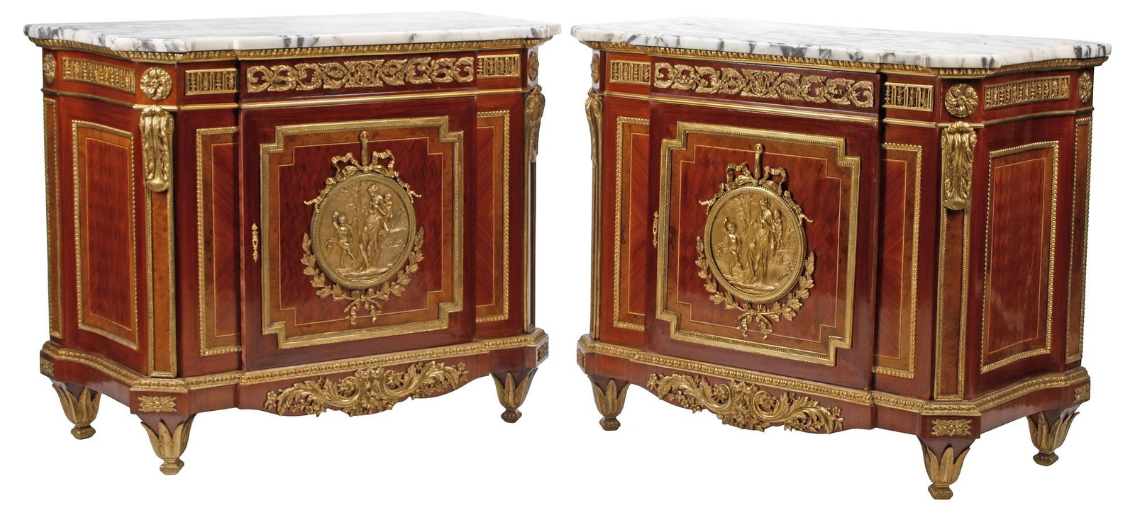 (2) LOUIS XVI STYLE MARBLE-TOP ORMOLU-MOUNTED PARQUETRY CABINETS (1 of 7)