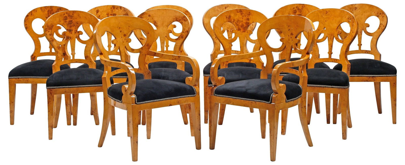 (12) BIEDERMEIER STYLE BURLWOOD DINING CHAIRS (1 of 6)