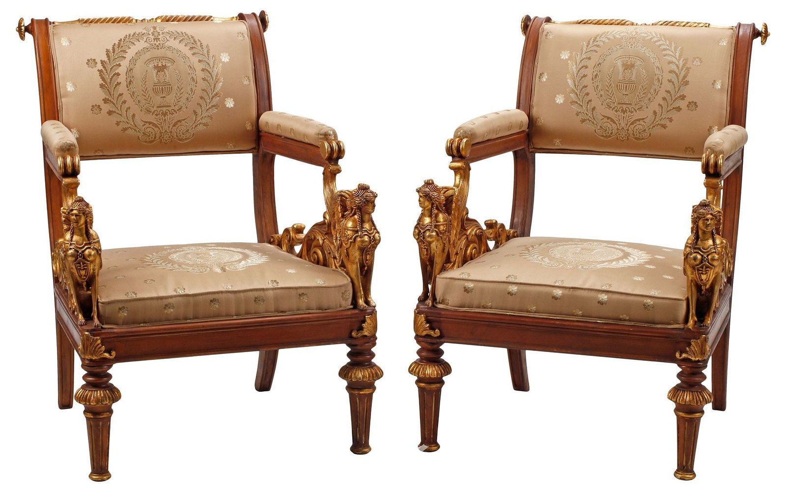 (2) NEOCLASSICAL STYLE PARCEL GILT UPHOLSTERED ARMCHAIRS (1 of 6)