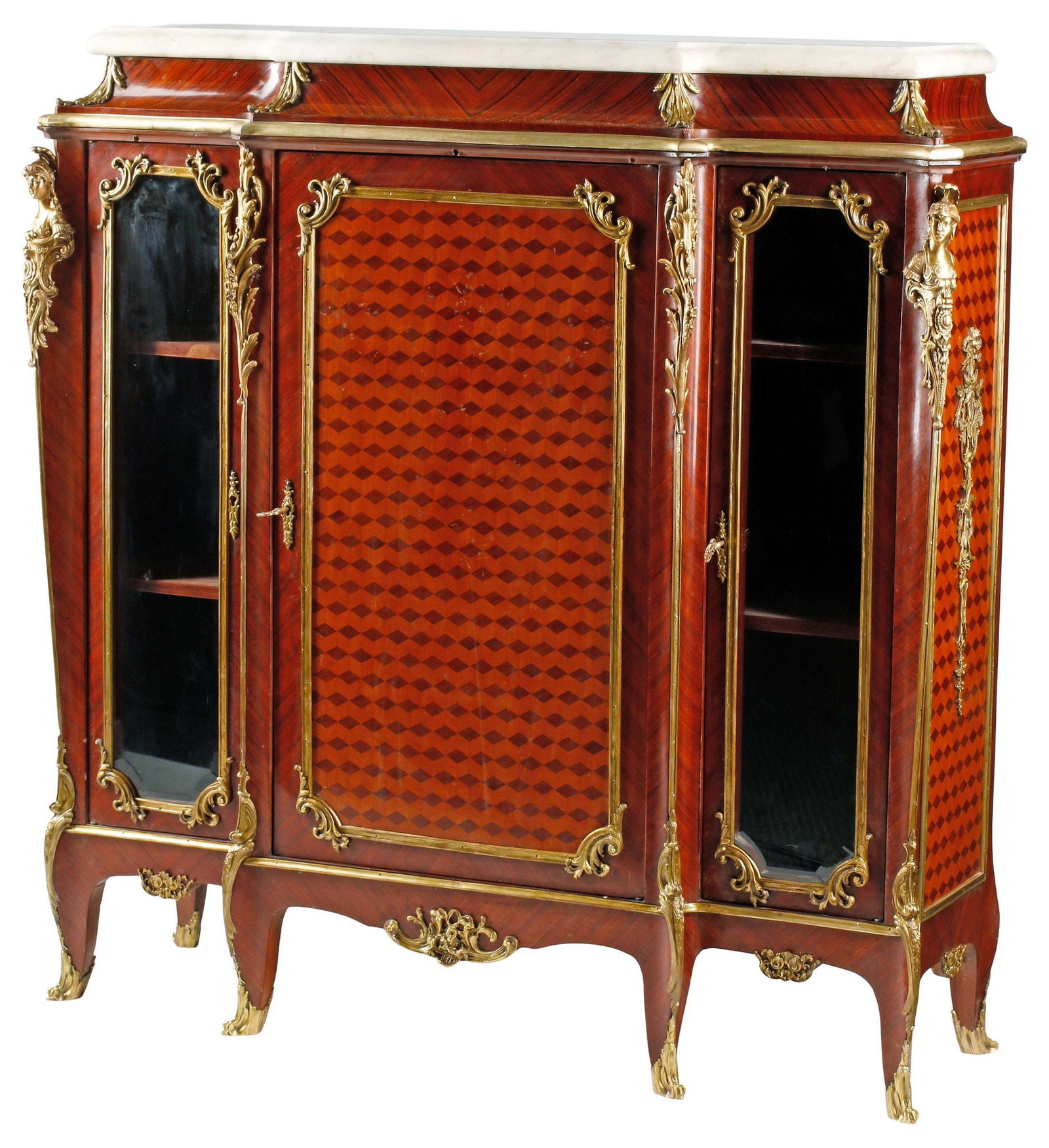 LOUIS XV STYLE PARQUETRY-INLAID & ORMOLU-MOUNTED VITRINE CABINET (1 of 7)