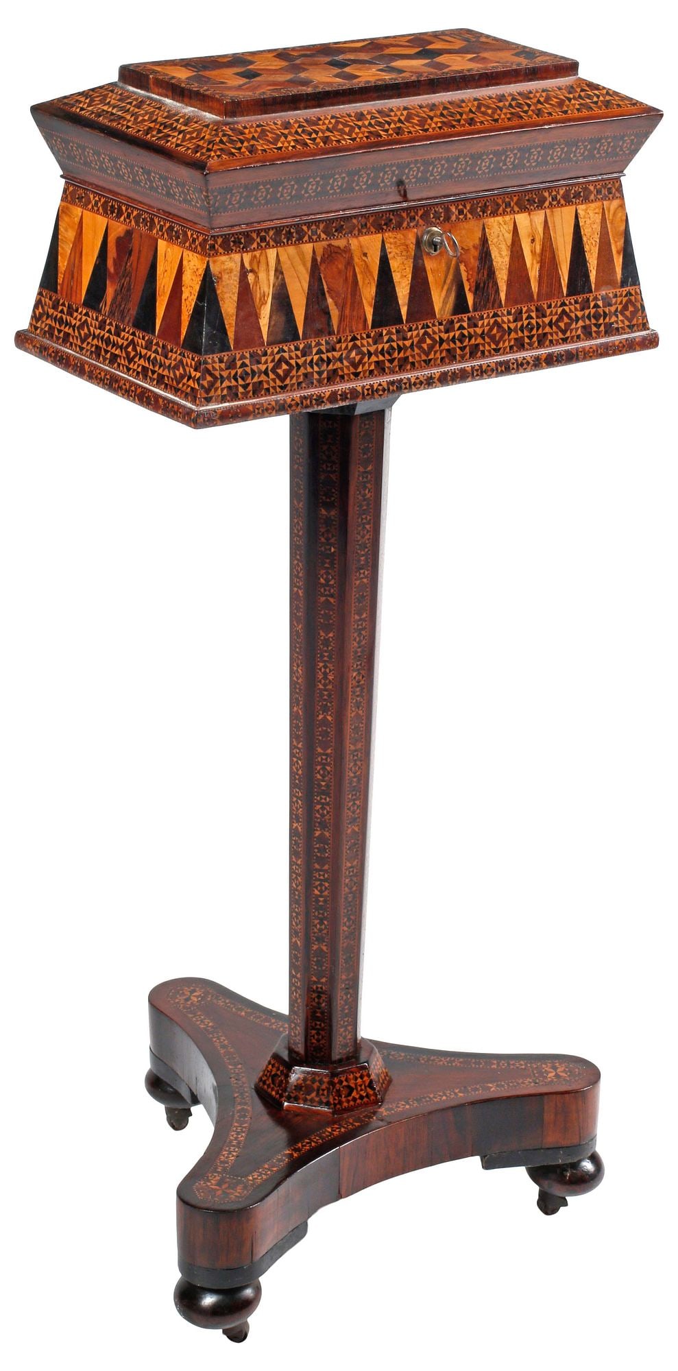 VERY FINE ENGLISH PARQUETRY INLAID TEAPOY / TEASTAND (1 of 5)