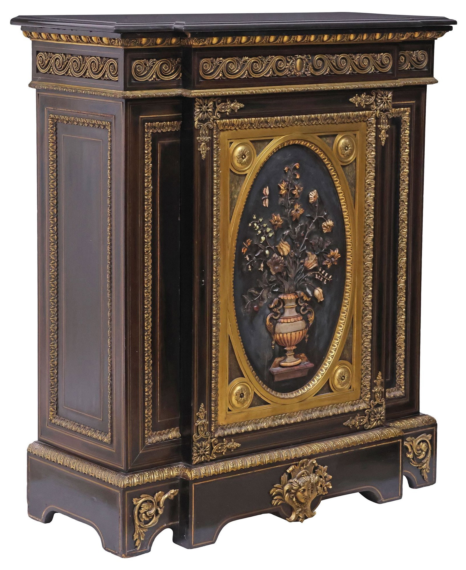 NAPOLEON III PERIOD ORMOLU-MOUNTED & STONE-INLAID EBONIZED CABINET (1 of 7)