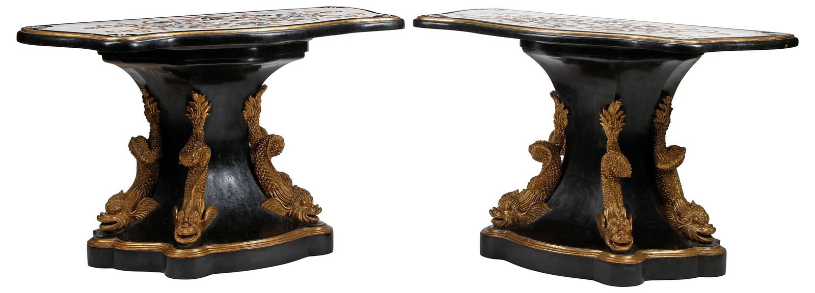 (2) ITALIANATE SPECIMEN MARBLE-TOP PARCEL-GILT CONSOLE TABLES (1 of 6)
