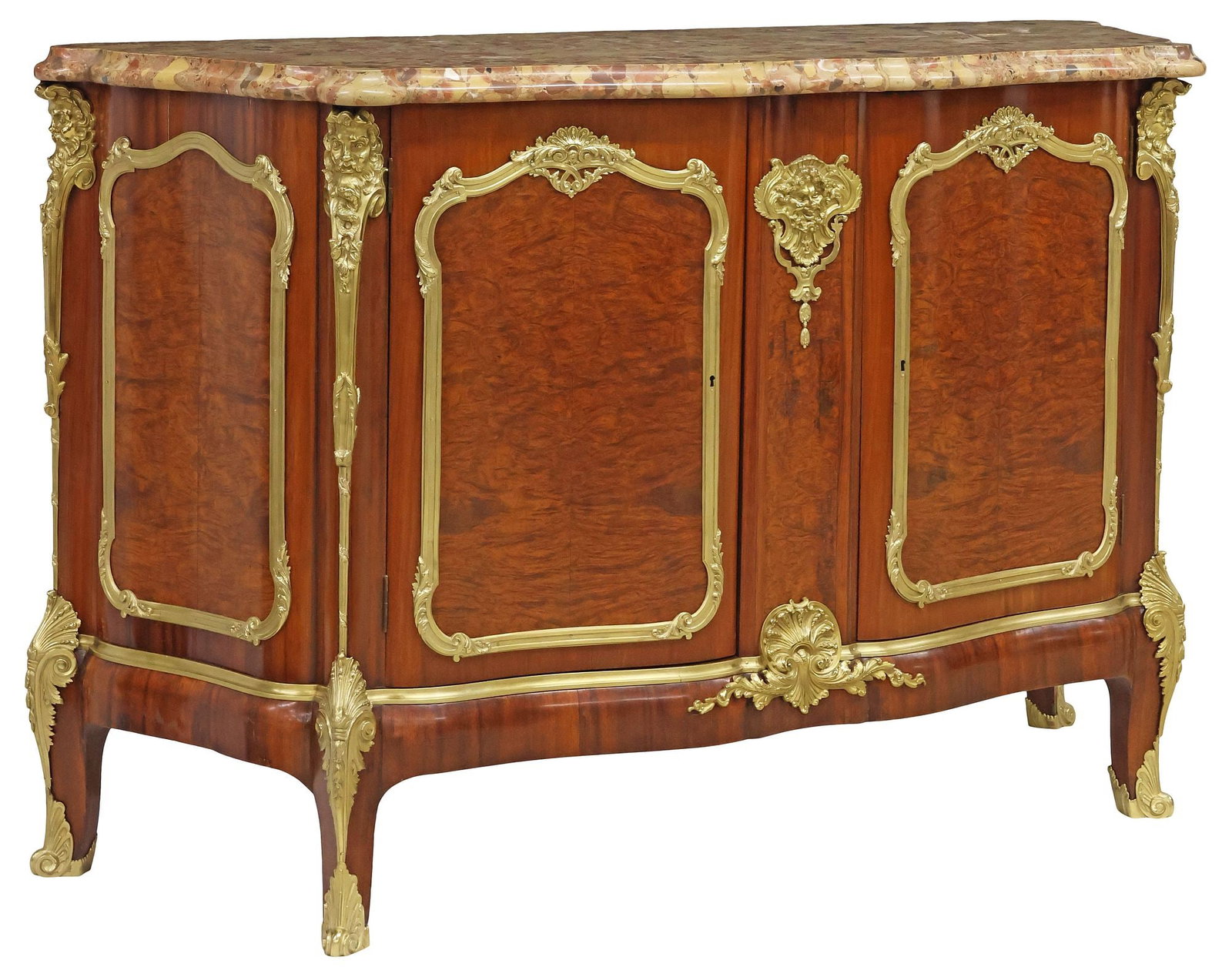 LOUIS XV STYLE MARBLE-TOP & ORMOLU-MOUNTED MIXED WOOD SIDEBOARD (1 of 8)