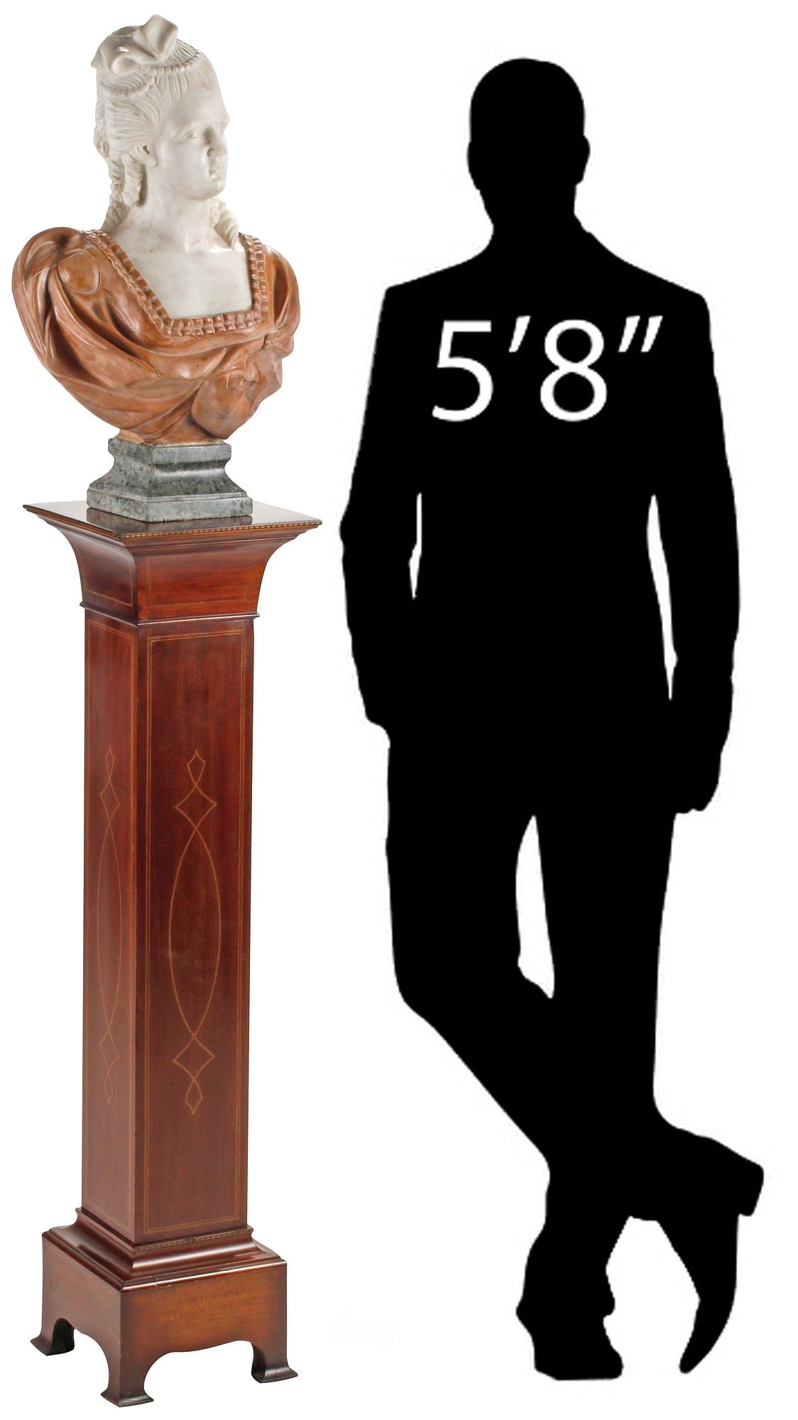 CARVED TRI-COLOR MARBLE BUST OF MARIE ANTOINETTE ON PEDESTAL, 74"H (1 of 10)