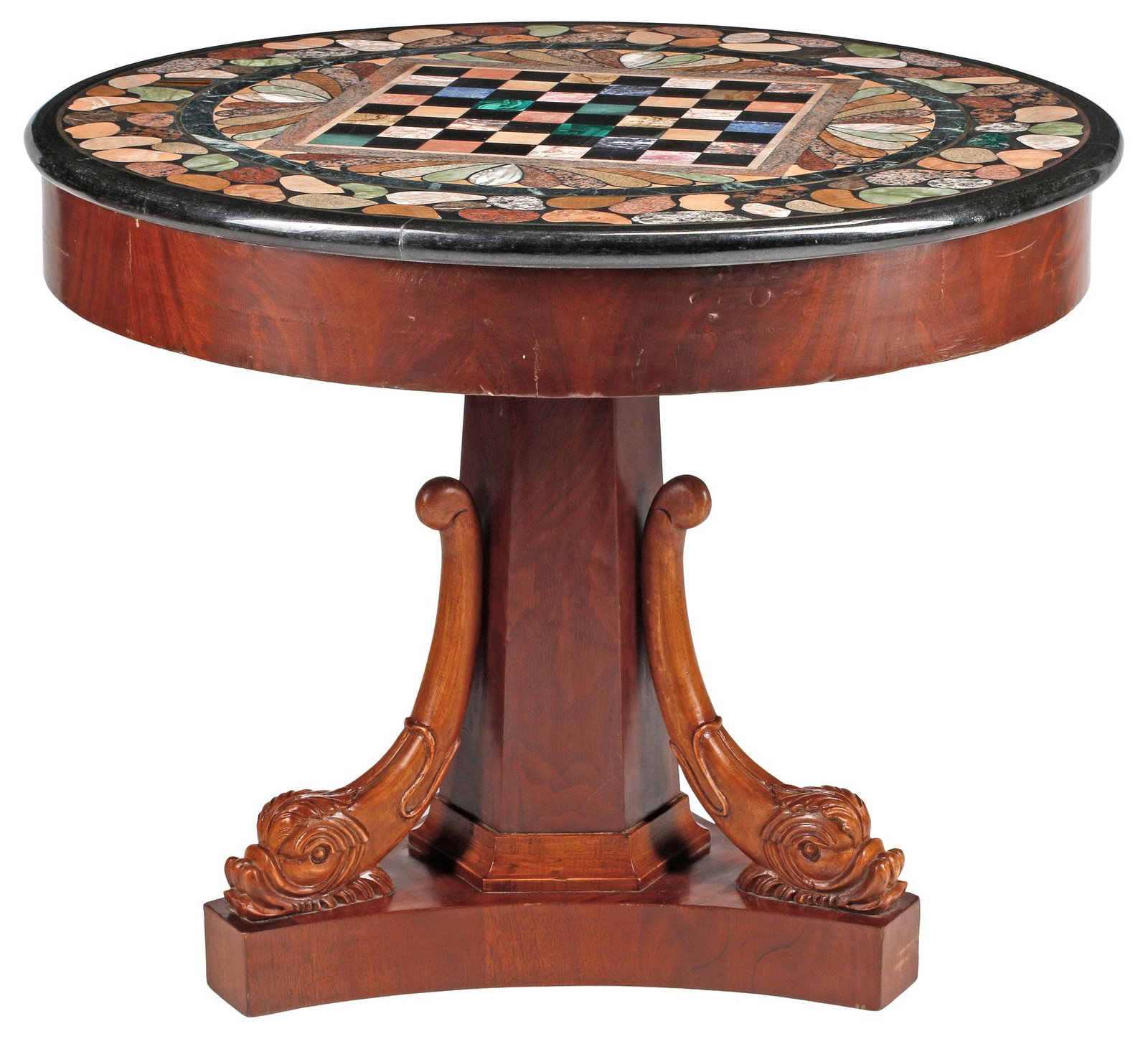 EMPIRE STYLE SPECIMEN MARBLE INLAID CHECKERBOARD CENTER TABLE (1 of 5)