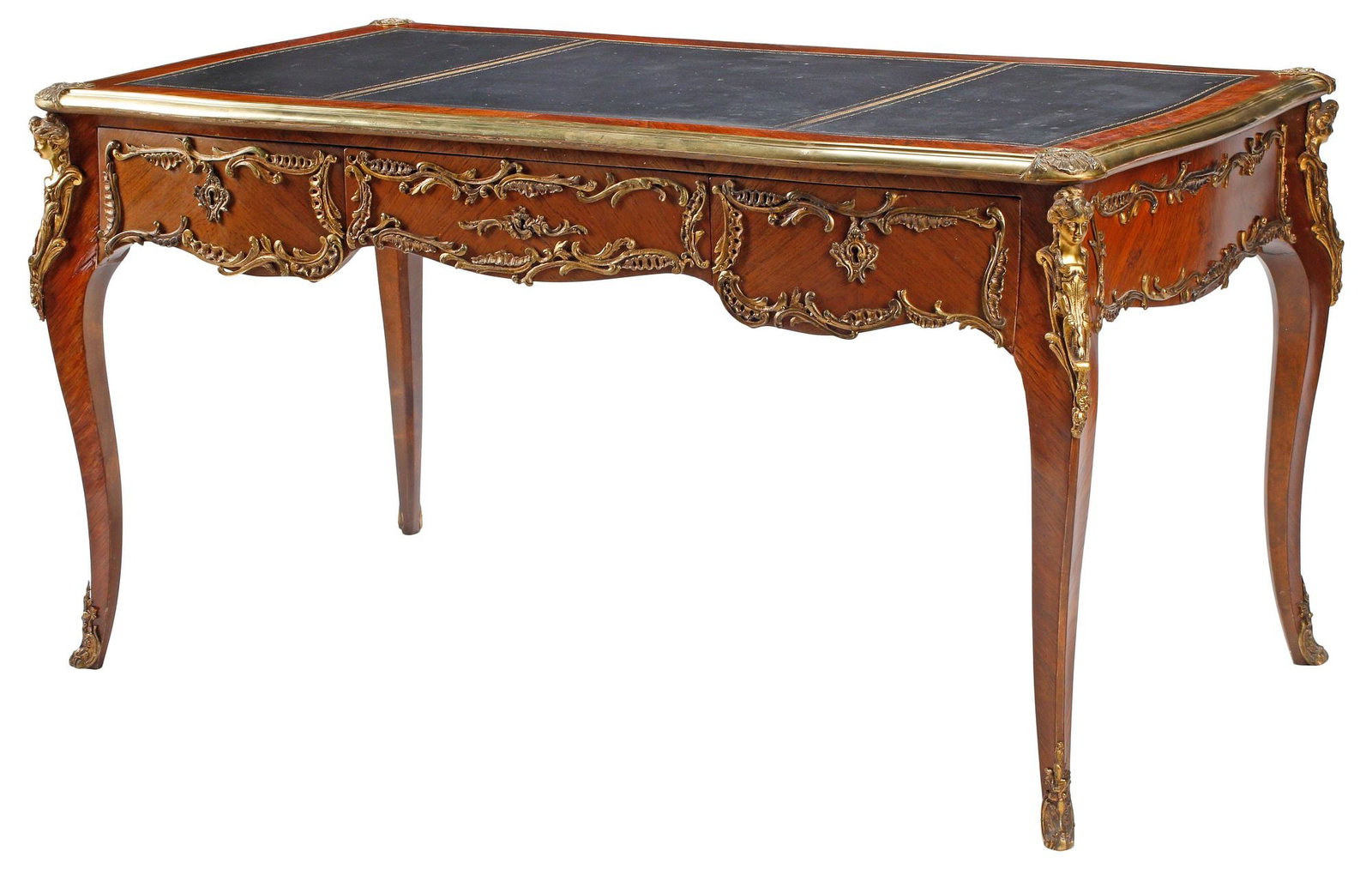 FRENCH LOUIS XV STYLE ORMOLU-MOUNTED LEATHER-TOP DESK / BUREAU PLAT (1 of 8)