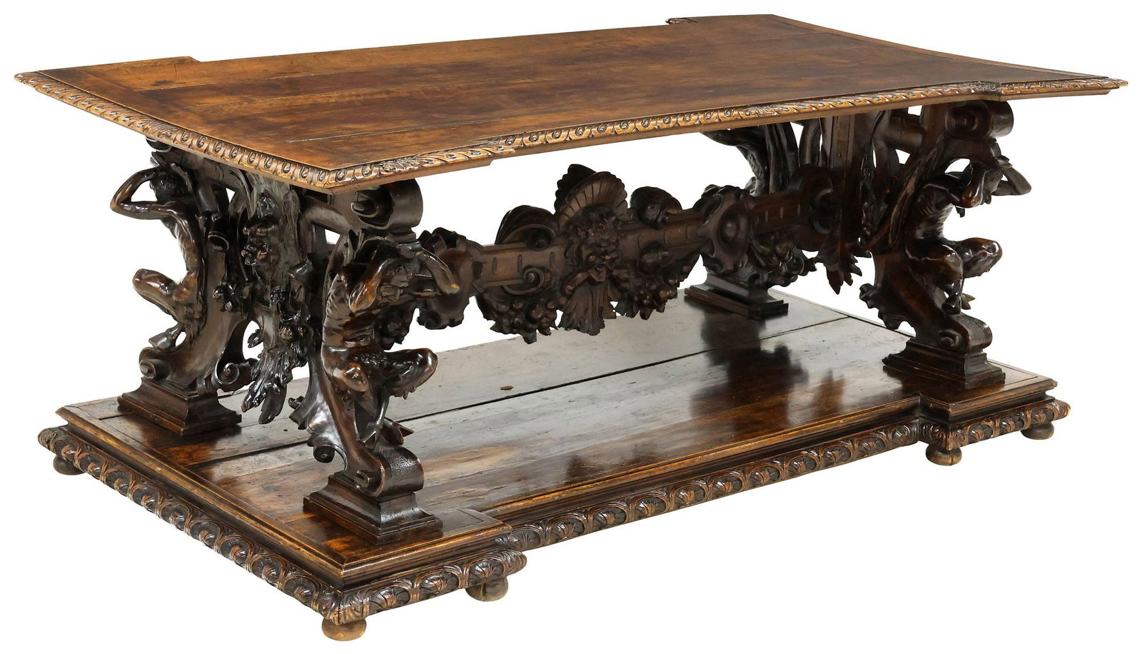 VERY FINE ITALIAN RENAISSANCE REVIVAL HIGHLY CARVED WALNUT 'SATYR' TABLE (1 of 7)