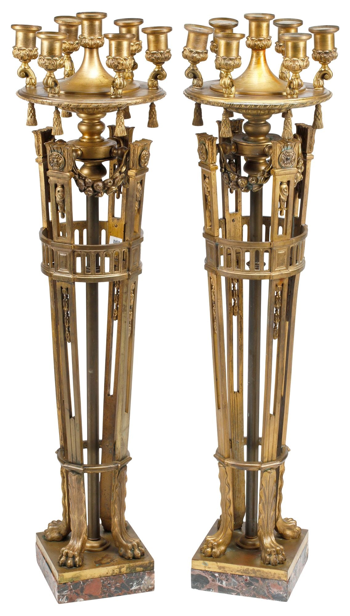 (2) NEOCLASSICAL STYLE ORMOLU 7-LIGHT CANDELABRA / TORCHERES, 38"H (1 of 4)