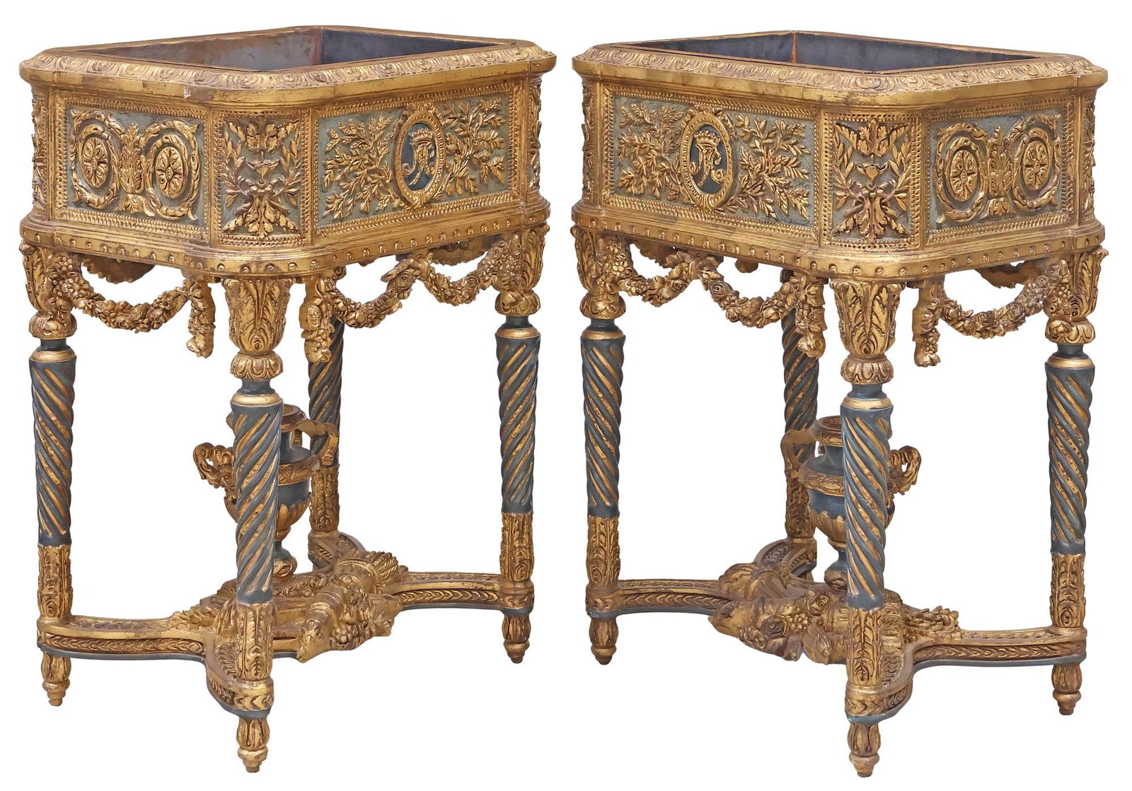 (2) AFTER JEAN-BAPTISTE VINCENEUX PAINTED & PARCEL-GILT STANDING JARDINIERES (1 of 6)