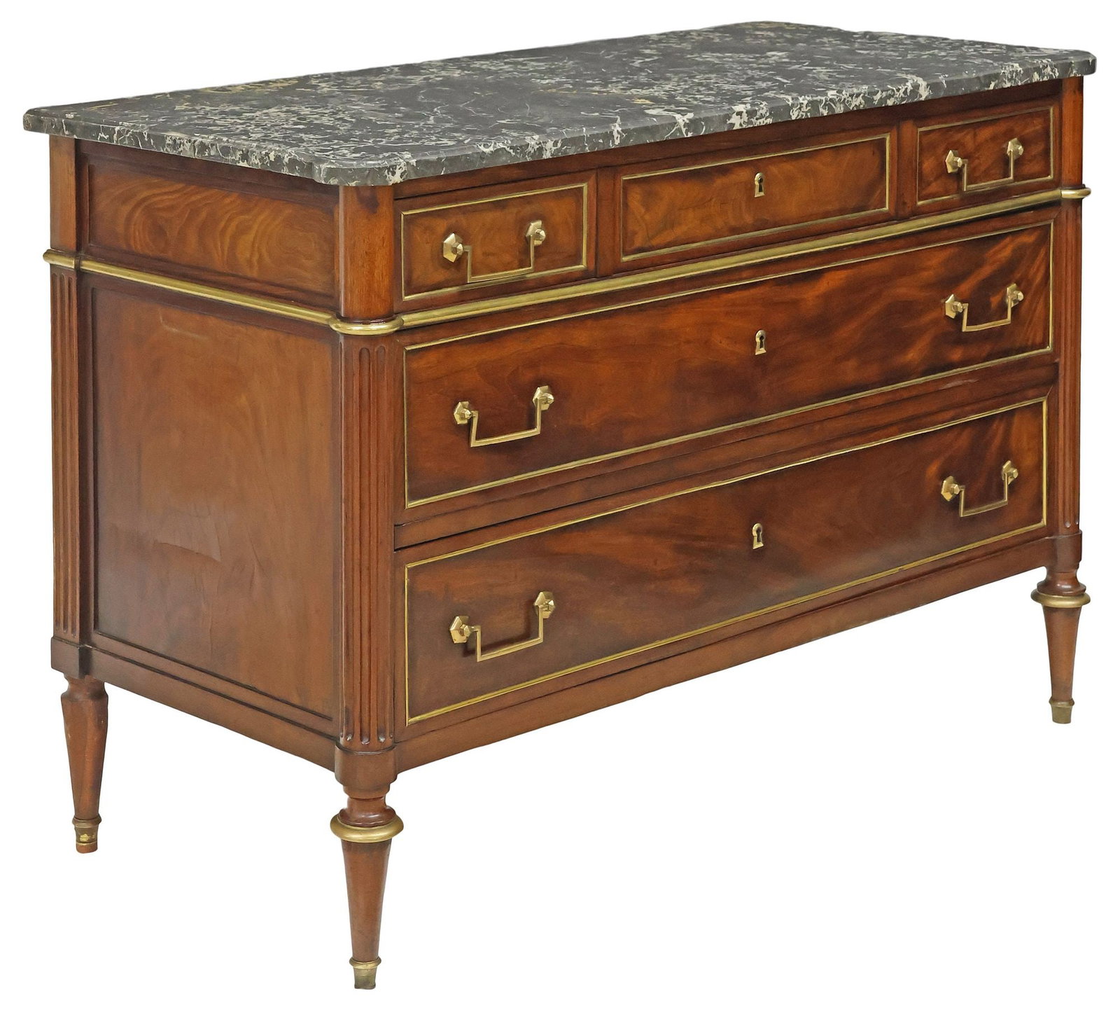 FRENCH LOUIS XVI STYLE MARBLE-TOP WALNUT COMMODE (1 of 5)