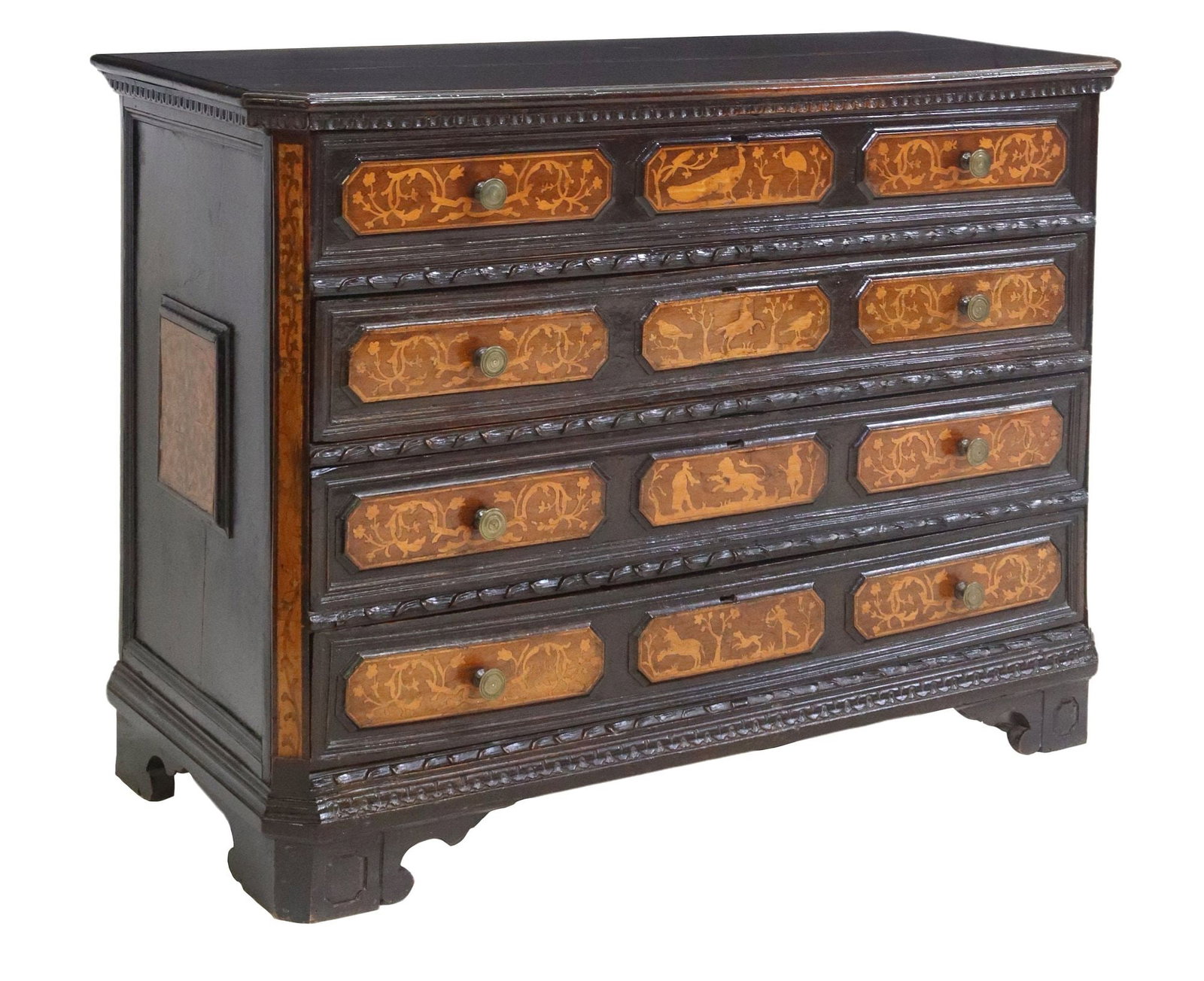 ORNATE ITALIAN BAROQUE PERIOD INLAID MARQUETRY COMMODE (1 of 6)