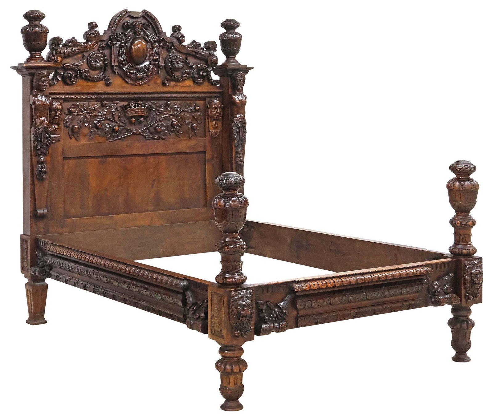 FINE ITALIAN RENAISSANCE REVIVAL HIGHLY CARVED WALNUT BED (1 of 6)