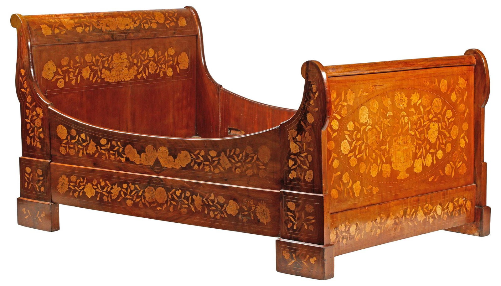 FINE DUTCH NEOCLASSICAL STYLE FLORAL MARQUETRY INLAID BED (1 of 8)