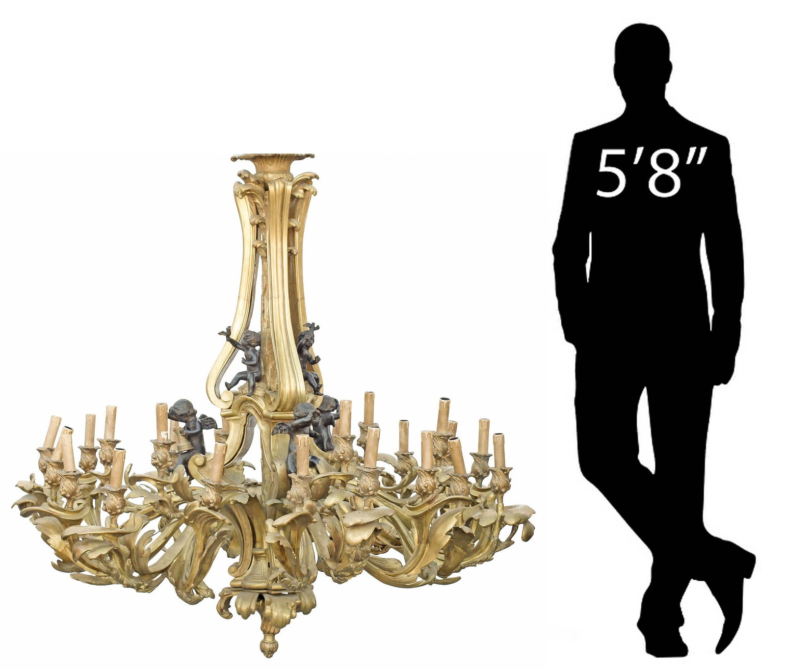 MONUMENTAL LOUIS XV STYLE BRONZE DORE 24-LIGHT CHERUBS CHANDELIER (1 of 9)