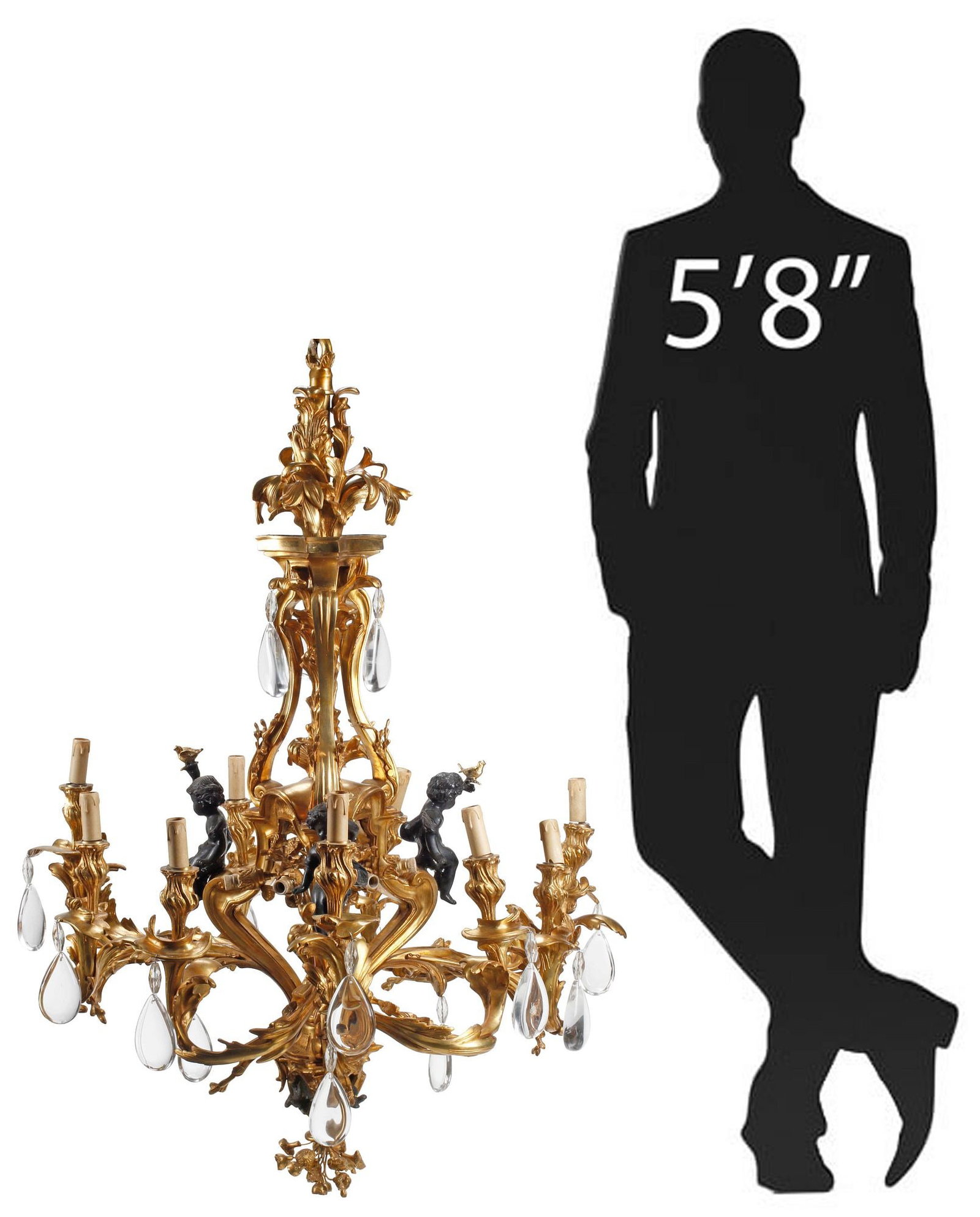 LOUIS XV STYLE ORMOLU 15-LIGHT CHANDELIER AFTER CAFFIERI, 49"H (1 of 7)