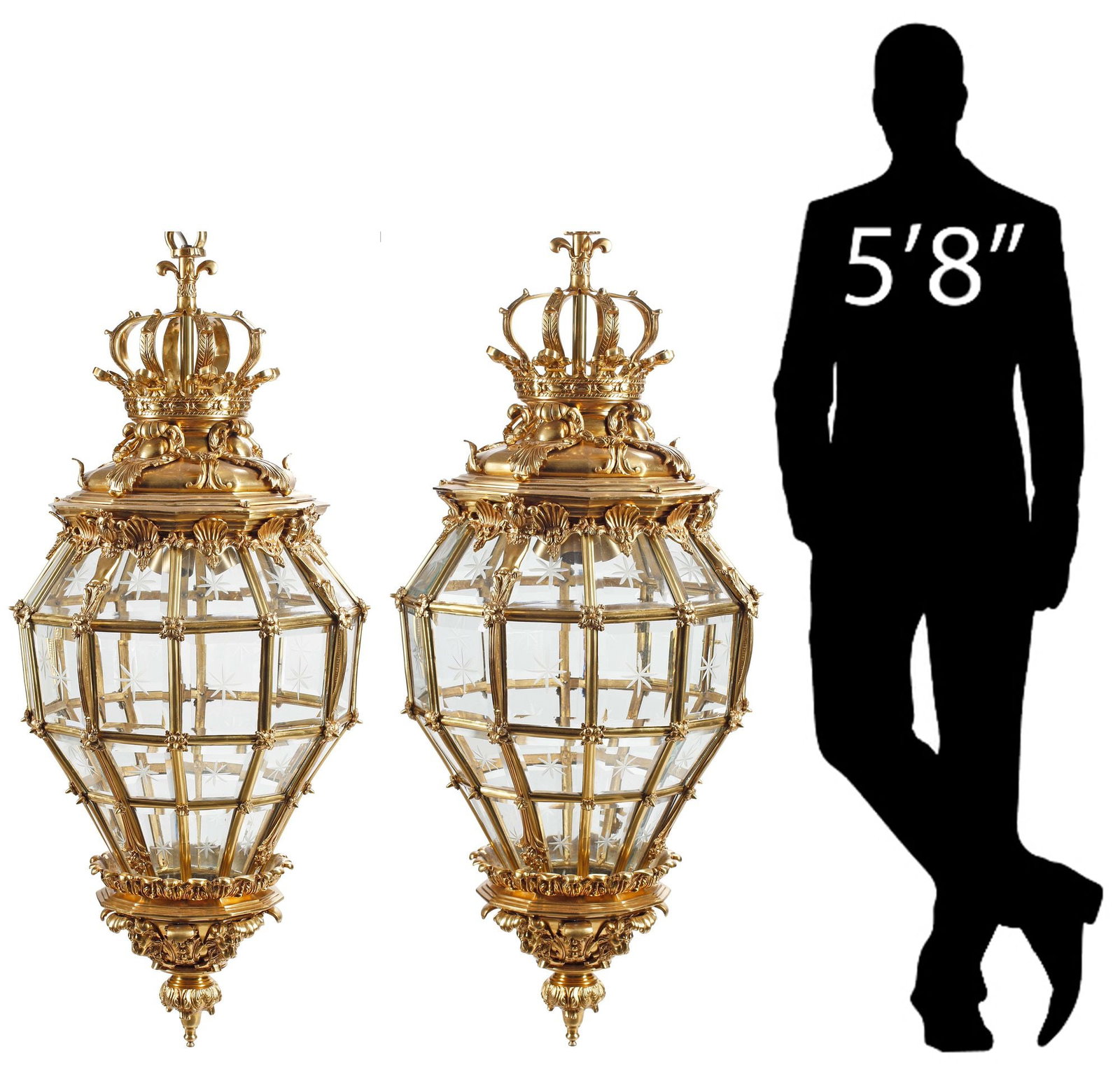 (2) LARGE NEOCLASSICAL STYLE ORMOLU & GLASS 3-LT 'VERSAILLES' LANTERNS (1 of 6)