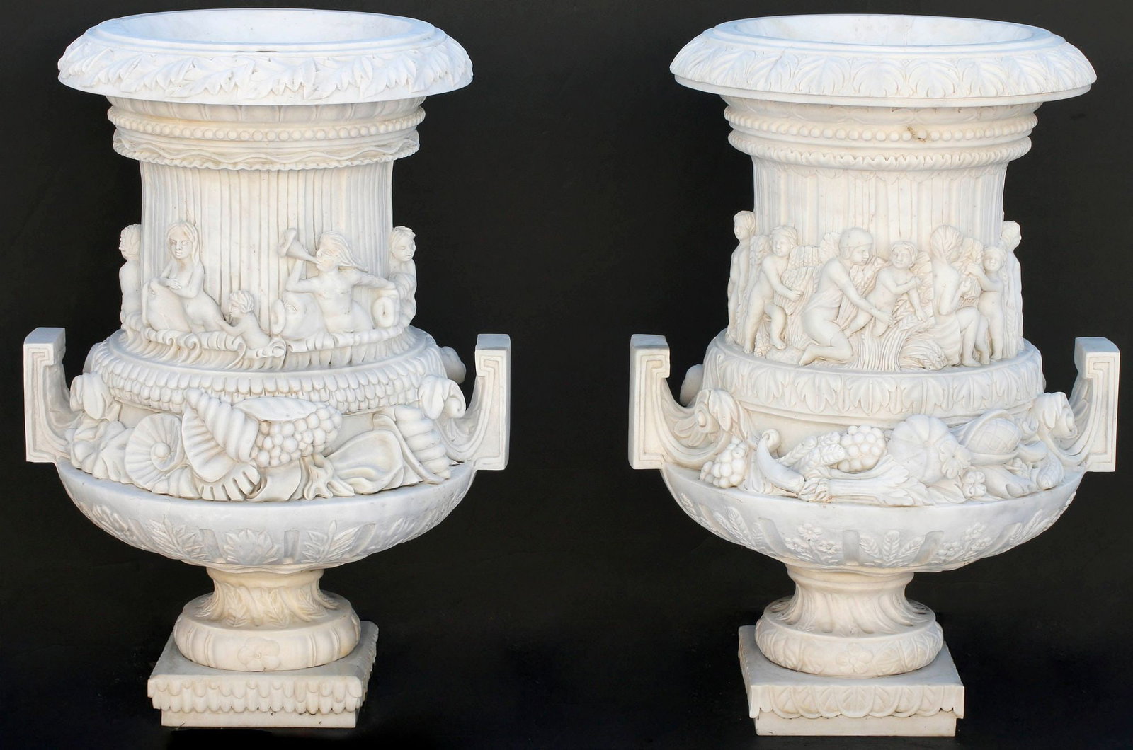 (2) LARGE NEOCLASSICAL STYLE CARVED MARBLE GARDEN URNS, 39"H (1 of 5)