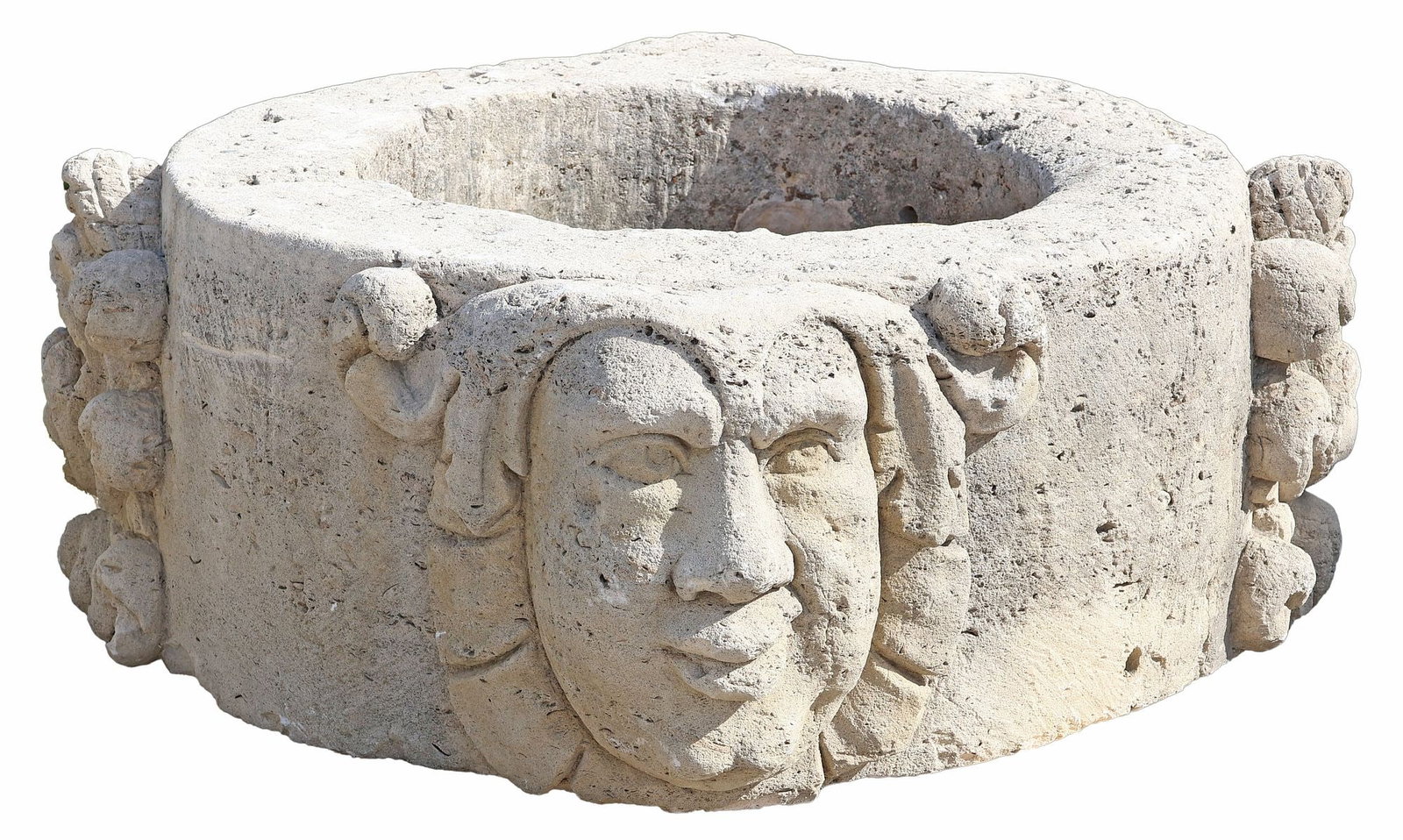 MONUMENTAL ANTIQUE CARVED STONE INCINERATOR BASE / FIRE PIT, 46"W (1 of 5)