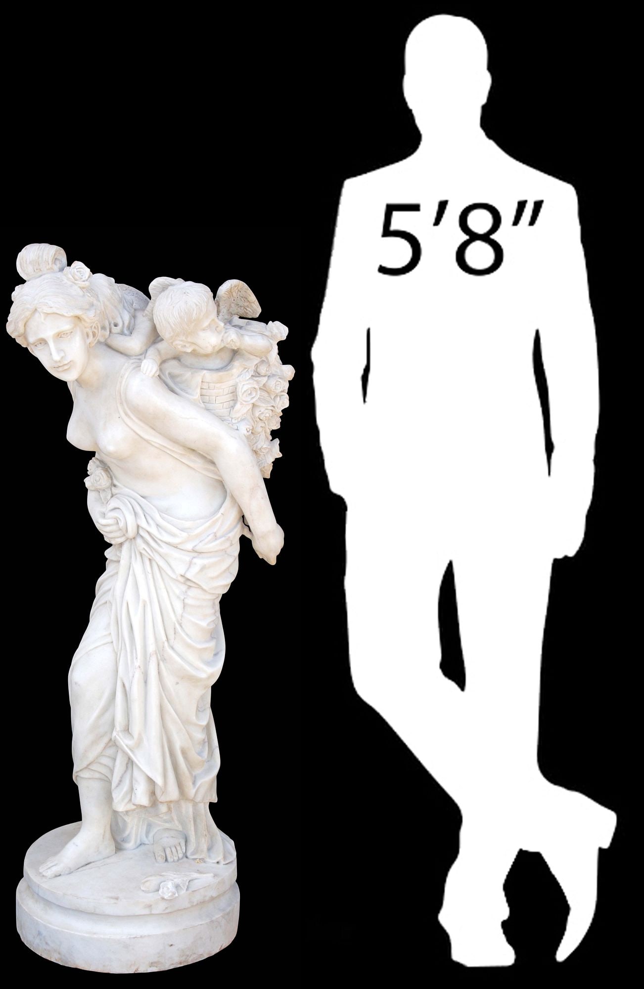 LARGE CARVED MARBLE FIGURAL SCULPTURE, VENUS CARRYING CHERUBS, 49"H (1 of 5)