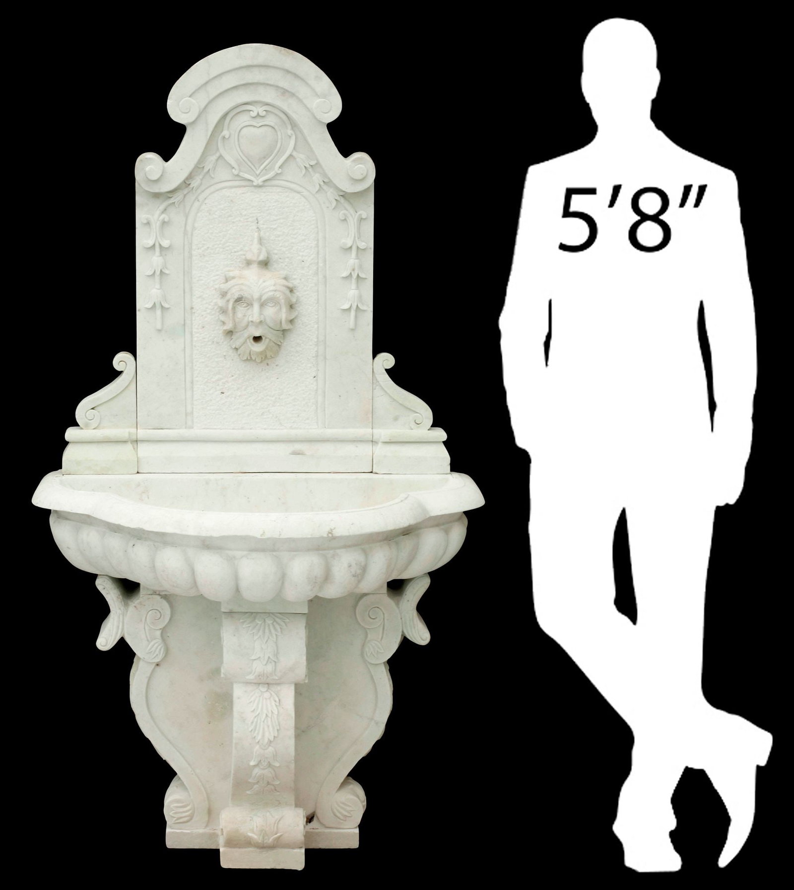 LARGE CLASSICAL STYLE WHITE MARBLE GADROONED WALL FOUNTAIN, 66.5"H (1 of 6)