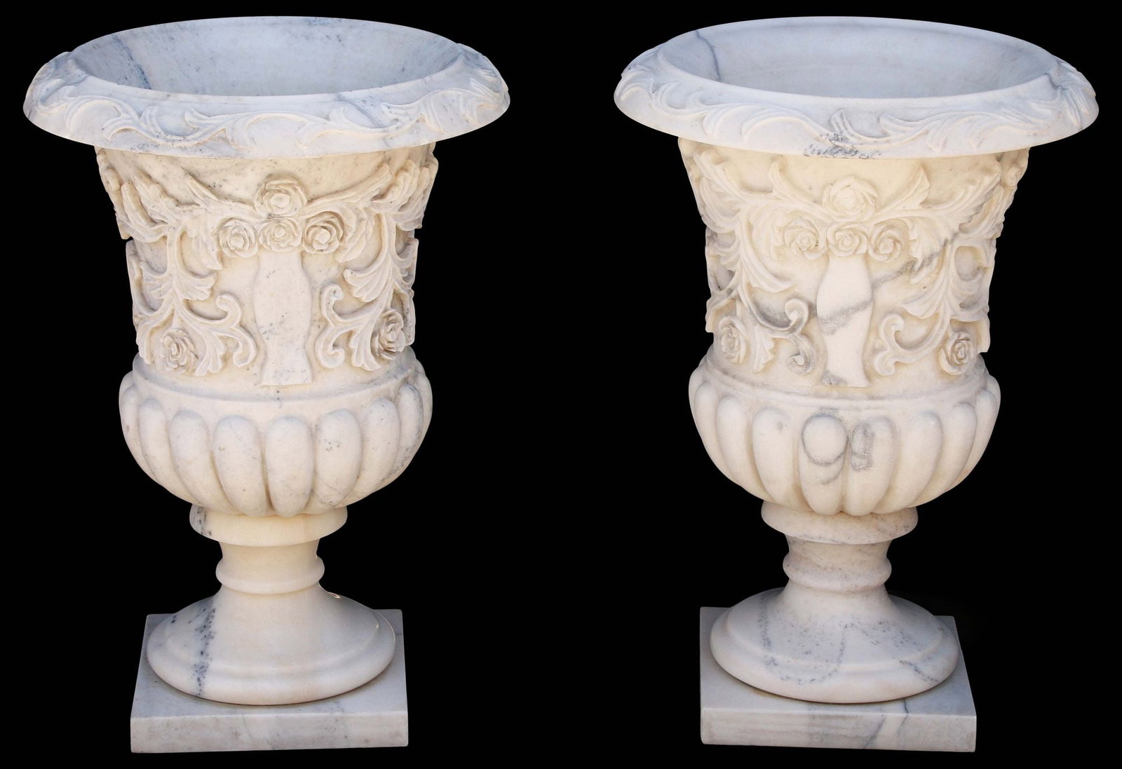 (2) LARGE NEOCLASSICAL STYLE CARVED MARBLE GARDEN URNS (1 of 5)