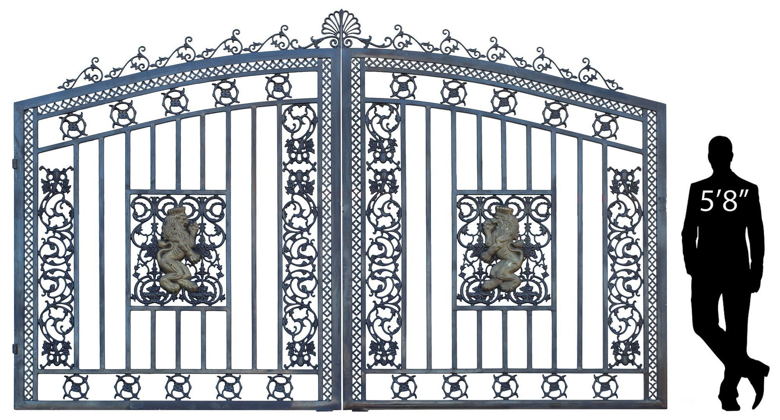 (2) MONUMENTAL ARCHITECTURAL CAST IRON LION ESTATE GATES, 98.5"H (1 of 5)