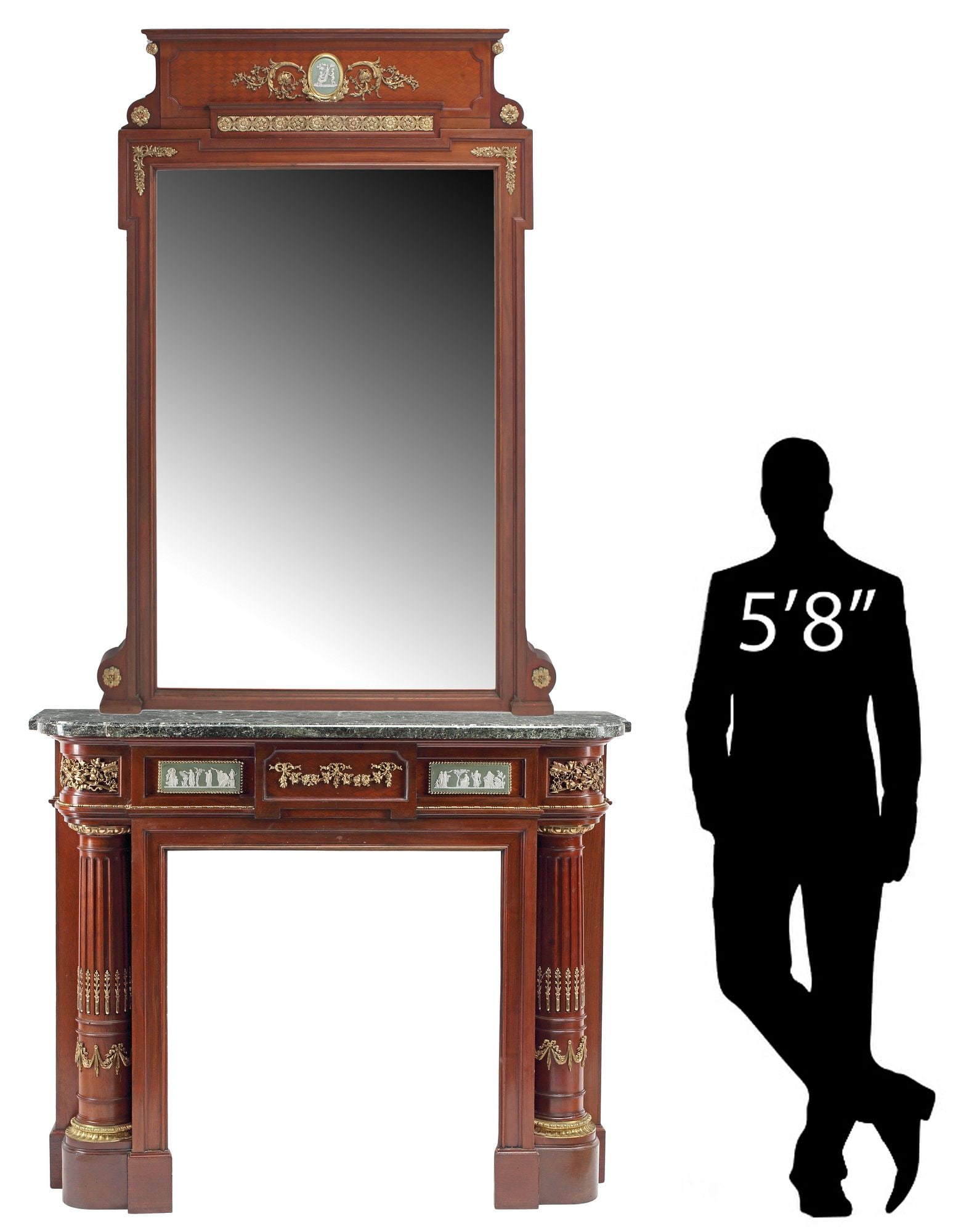 FINE EMPIRE STYLE ORMOLU & PORCELAIN-MOUNTED MANTEL WITH MIRROR (1 of 13)