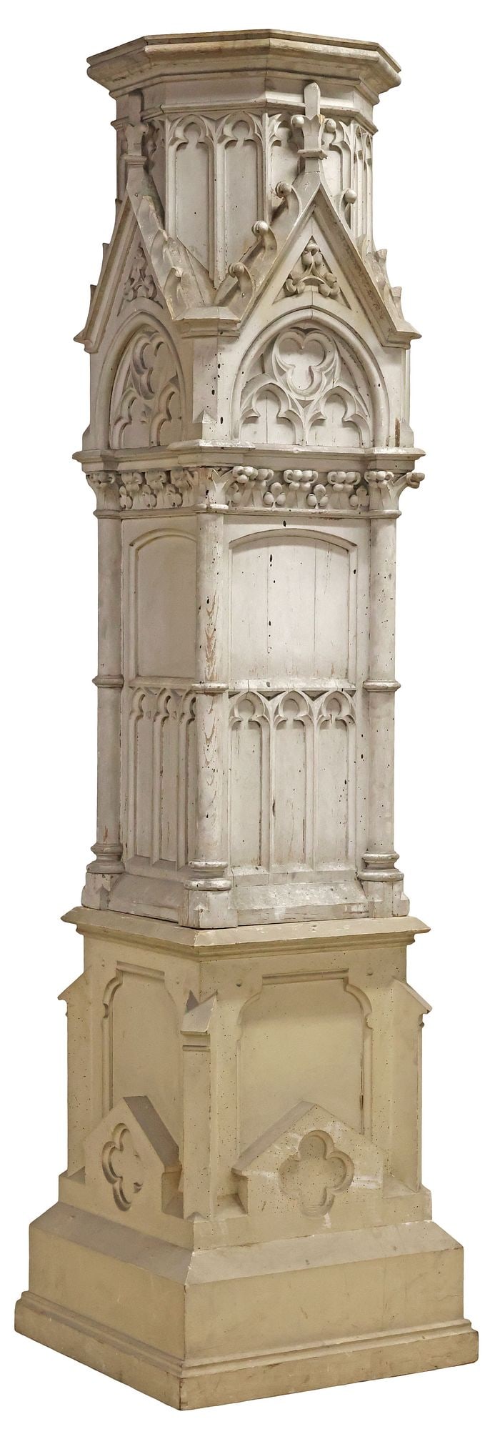 LARGE FRENCH GOTHIC REVIVAL CARVED WOOD ARCHITECTURAL COLUMN, 95"H (1 of 4)