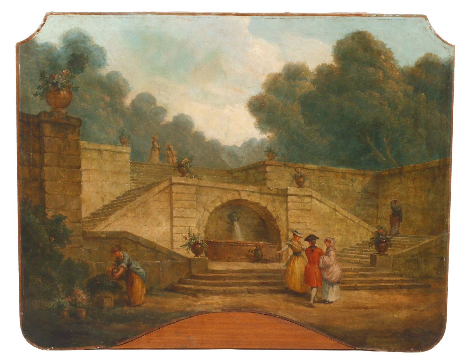 MANNER OF HUBERT ROBERT (D.1808) OVERDOOR PAINTING, FIGURES AT THE FOUNTAIN (1 of 6)