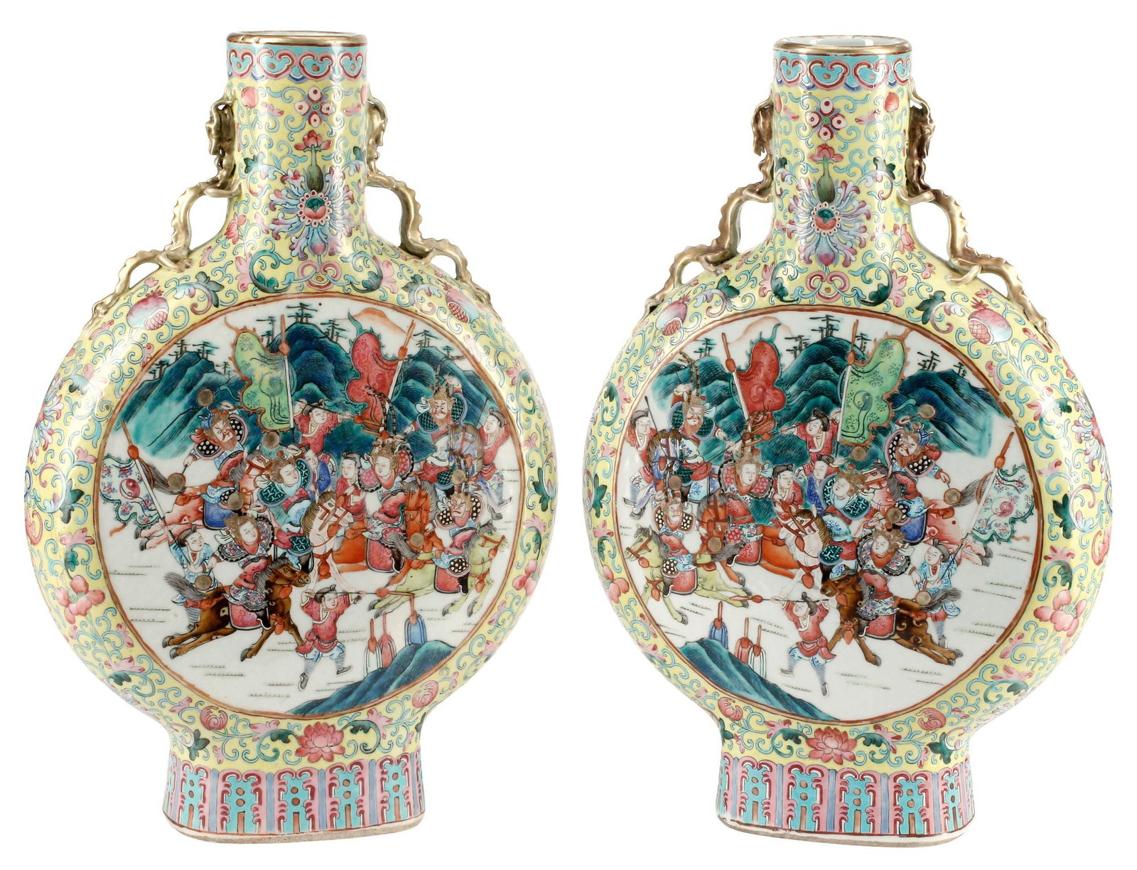 (2) CHINESE FAMILLE ROSE PORCELAIN PILGRIM JARS / MOONFLASK VASES (1 of 5)