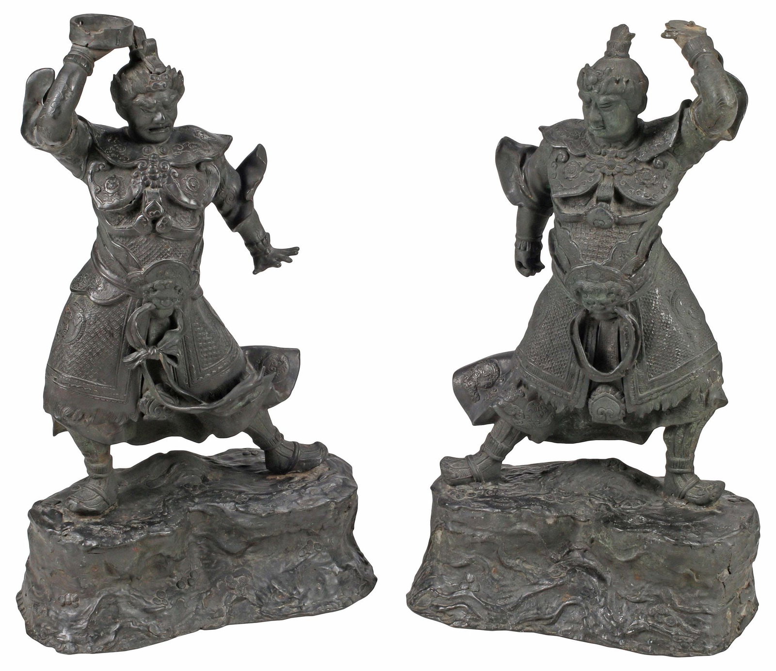 (2) CHINESE QING BRONZE SCULPTURES, GUARDIAN FIGURES / HEAVENLY KINGS (1 of 7)