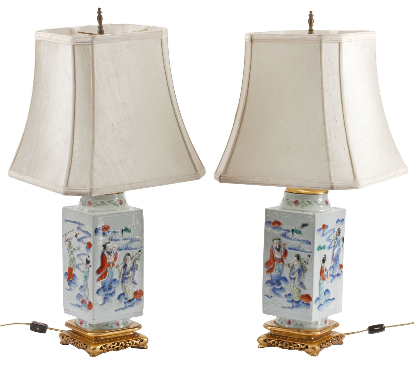 (2) CHINESE PORCELAIN SQUARE VASES NOW AS 1-LIGHT TABLE LAMPS (1 of 4)