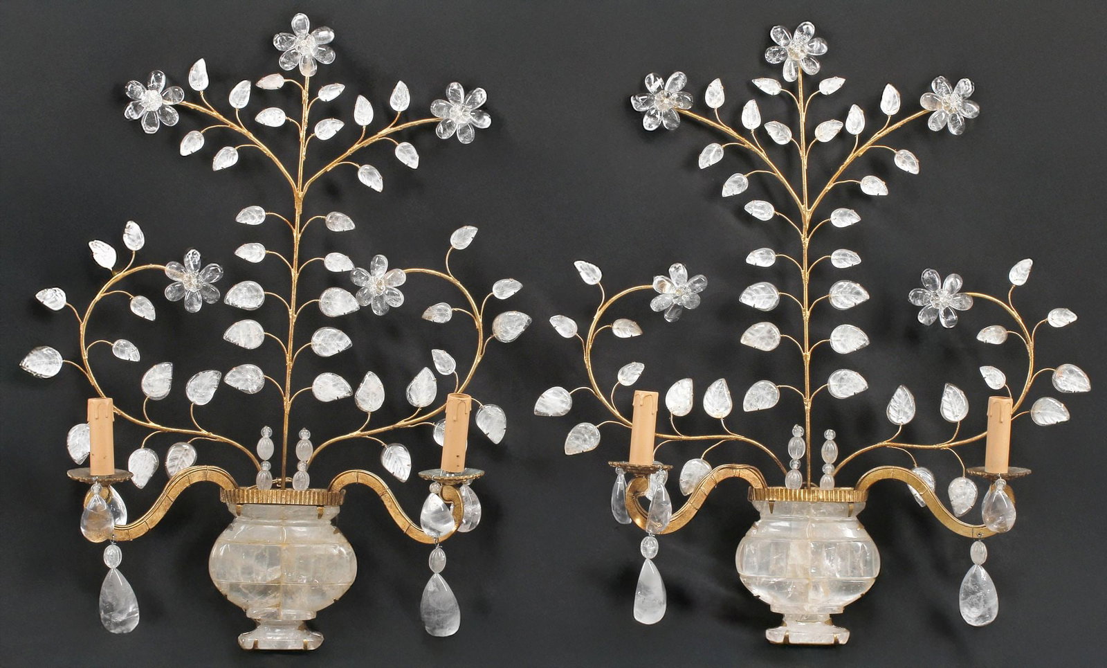 (2) MAISON BAGUES STYLE ROCK CRYSTAL FOLIATE 2-LIGHT WALL SCONCES (1 of 5)