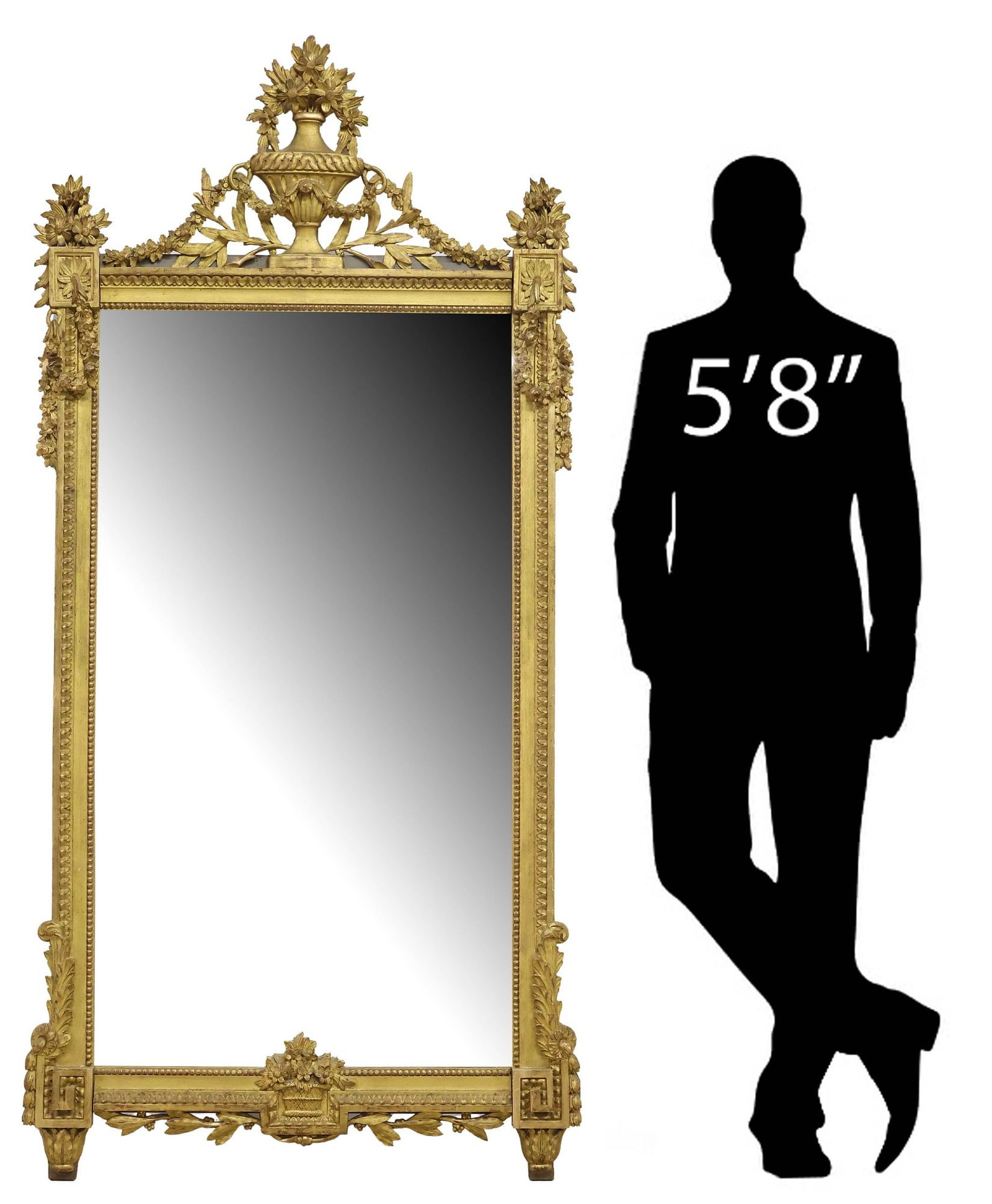 FRENCH LOUIS XVI STYLE GILTWOOD WALL MIRROR, 79.5" X 39" (1 of 4)