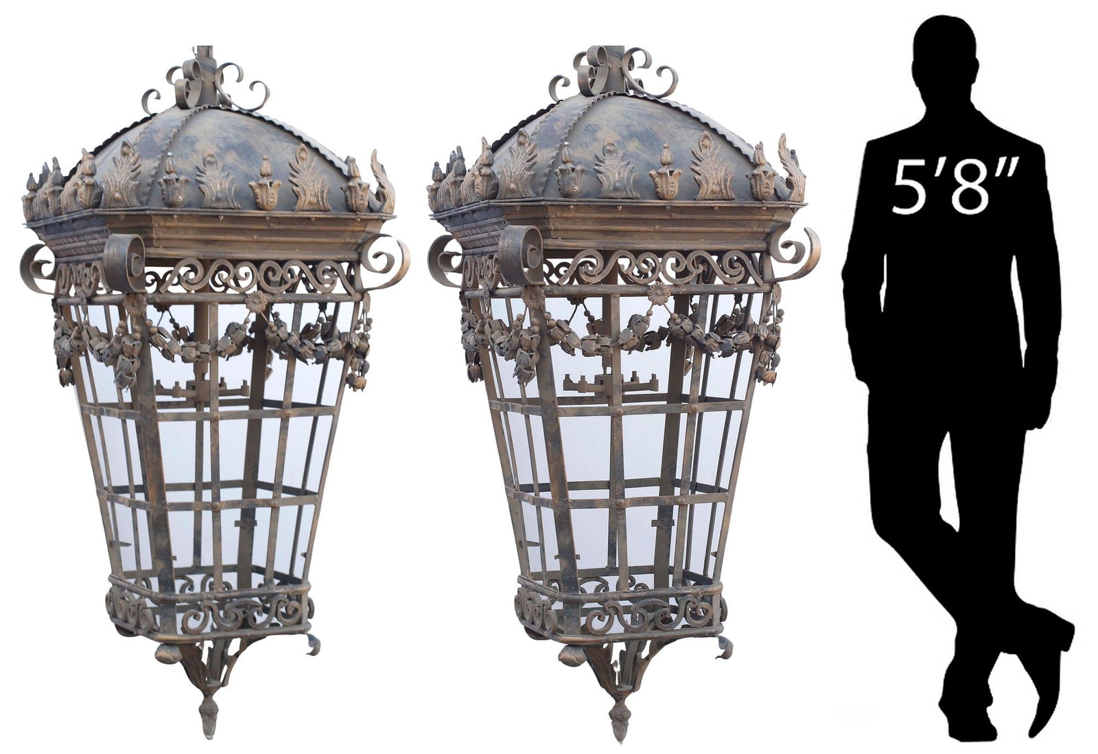 (2) MONUMENTAL WROUGHT IRON & TOLE LANTERNS, 66"H (1 of 9)