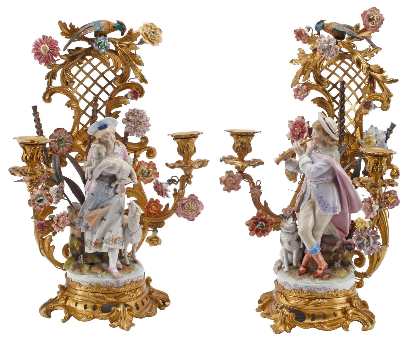 (2) FIGURAL ORMOLU-MOUNTED PORCELAIN 2-LIGHT CANDELABRAS (1 of 7)