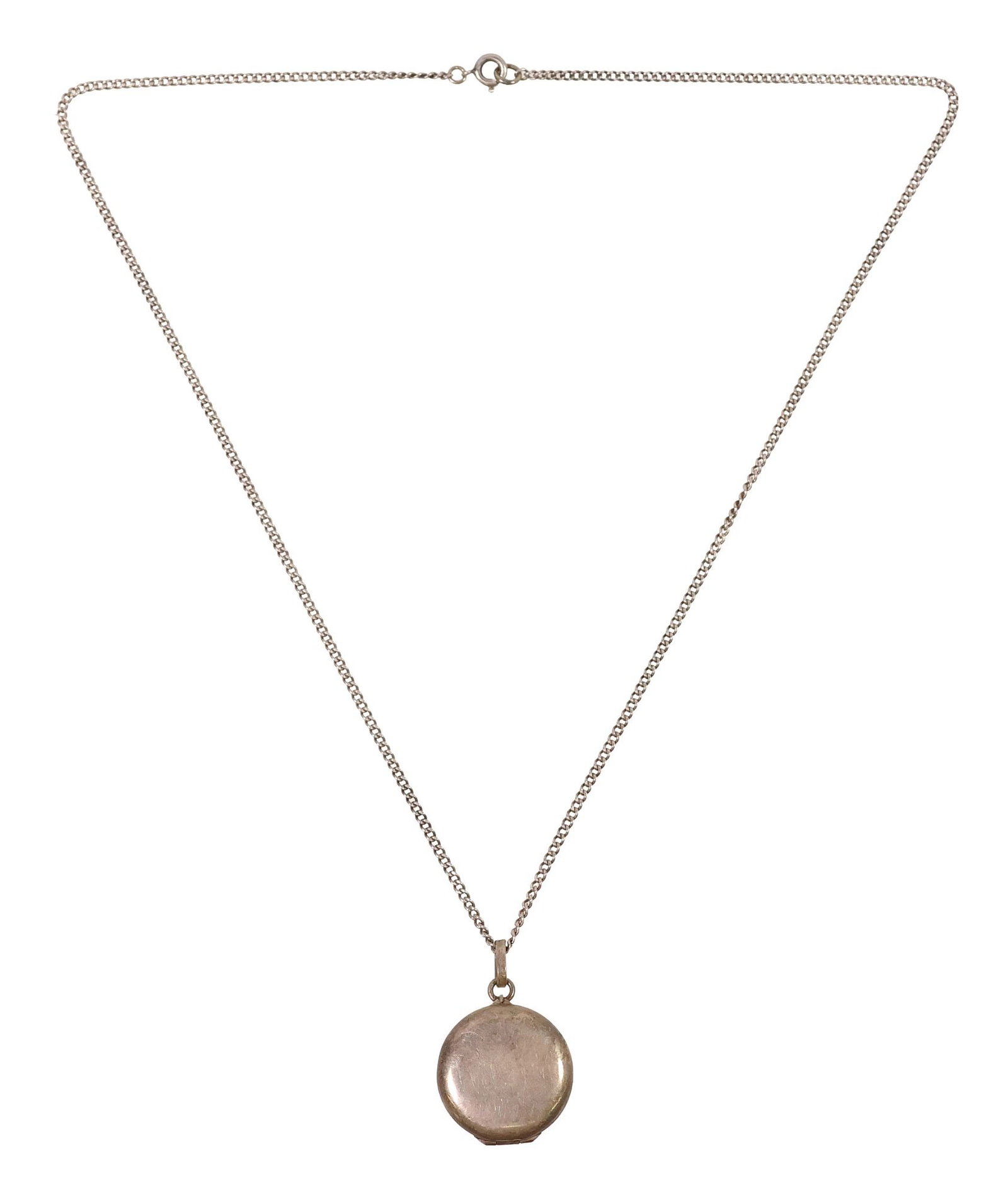 1ST-CLASS RELIC OF SAINT VINCENT PALLOTTI IN RELIQUARY LOCKET NECKLACE: Religious first-class relic of Saint Pallotti (Vincent Pallotti, founder of the Pallottines, Italian, 1795-1850), housed in a silver-tone metal locket reliquary, with hinged cover, on curb chain,