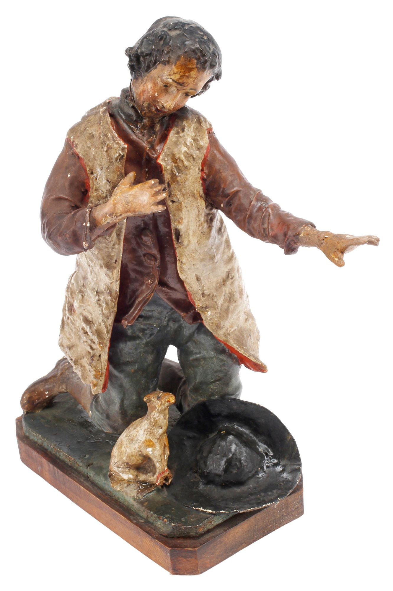 NEAPOLITAN STYLE PAPIER MACHE CRECHE FIGURE, SHEPHERD WITH LAMB (1 of 5)