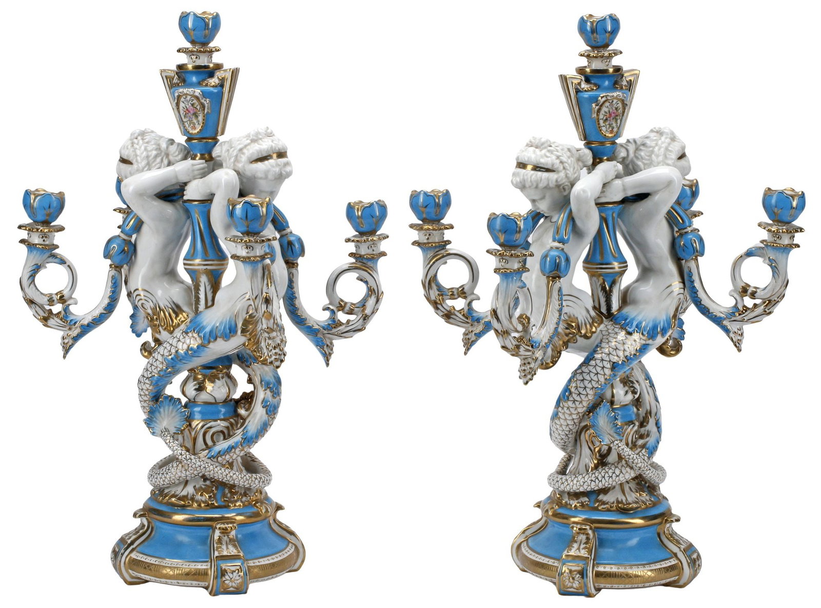 (2) SEVRES STYLE FIGURAL PORCELAIN 5-LIGHT CANDELABRA, 25"H (1 of 6)